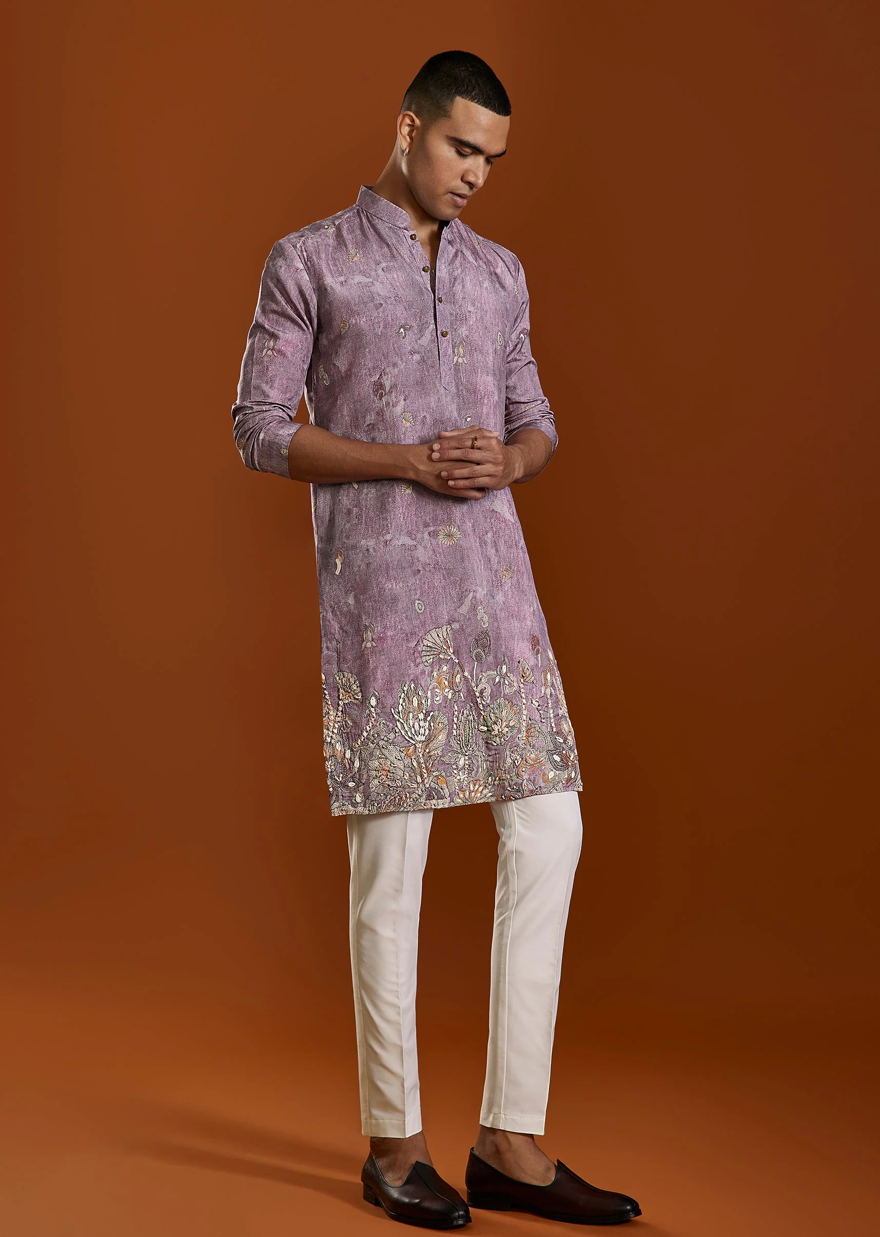 Purple Embroidered Viscose Kurta Set - Image 3