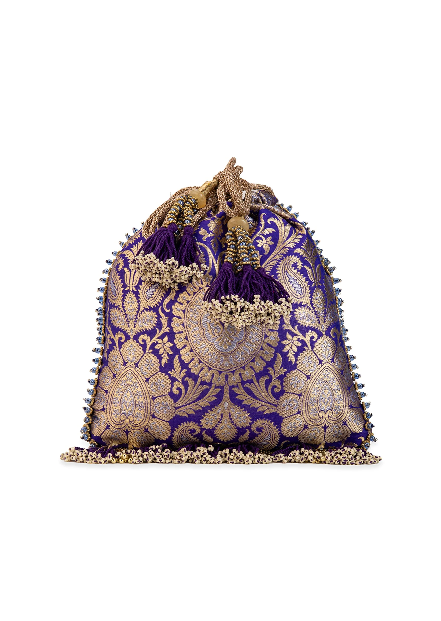 Purple Floral Motif Kundan Embellished Potli Bag - Image 2