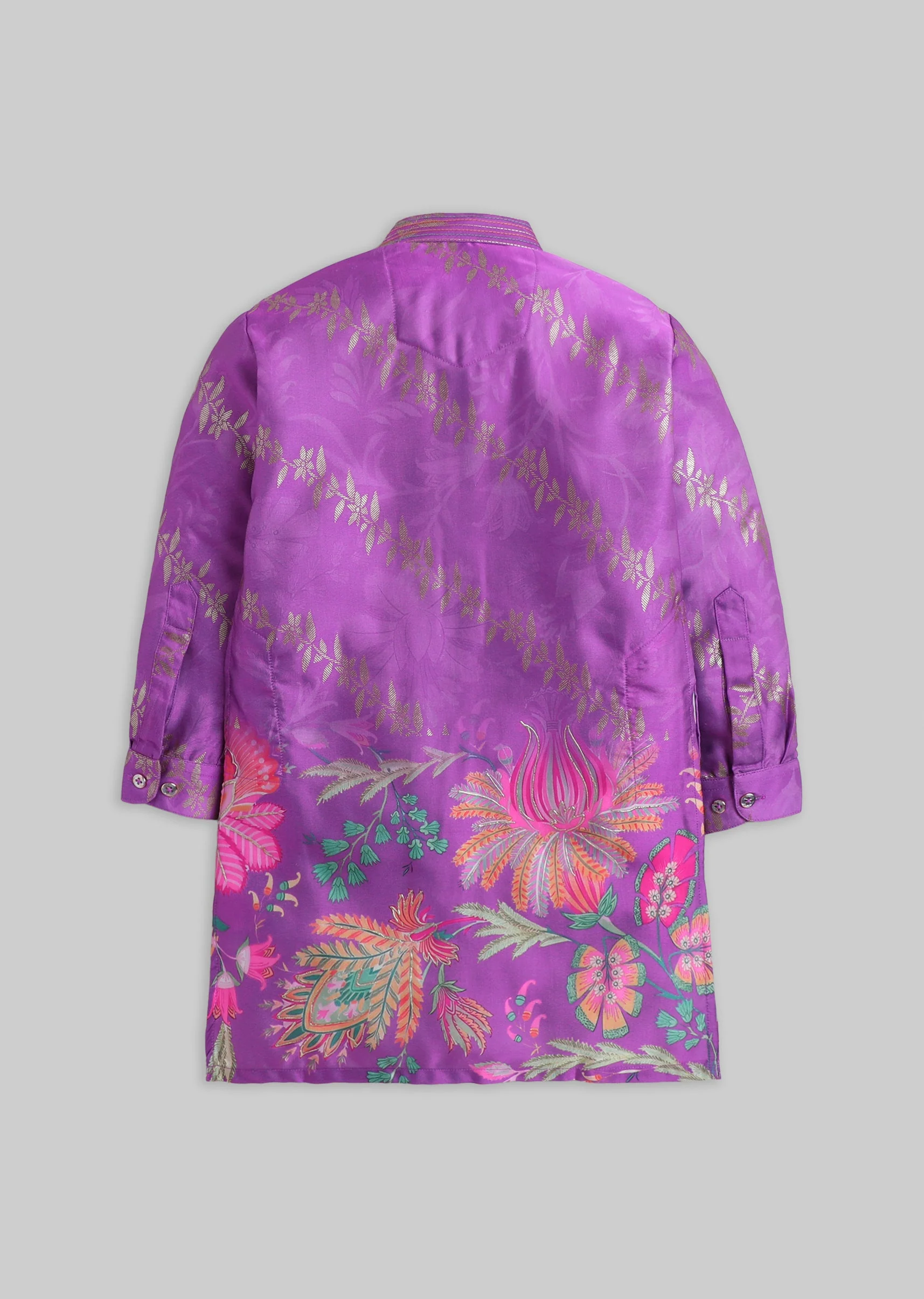 Purple Floral Printed Kurta Set For Boys - Image 3