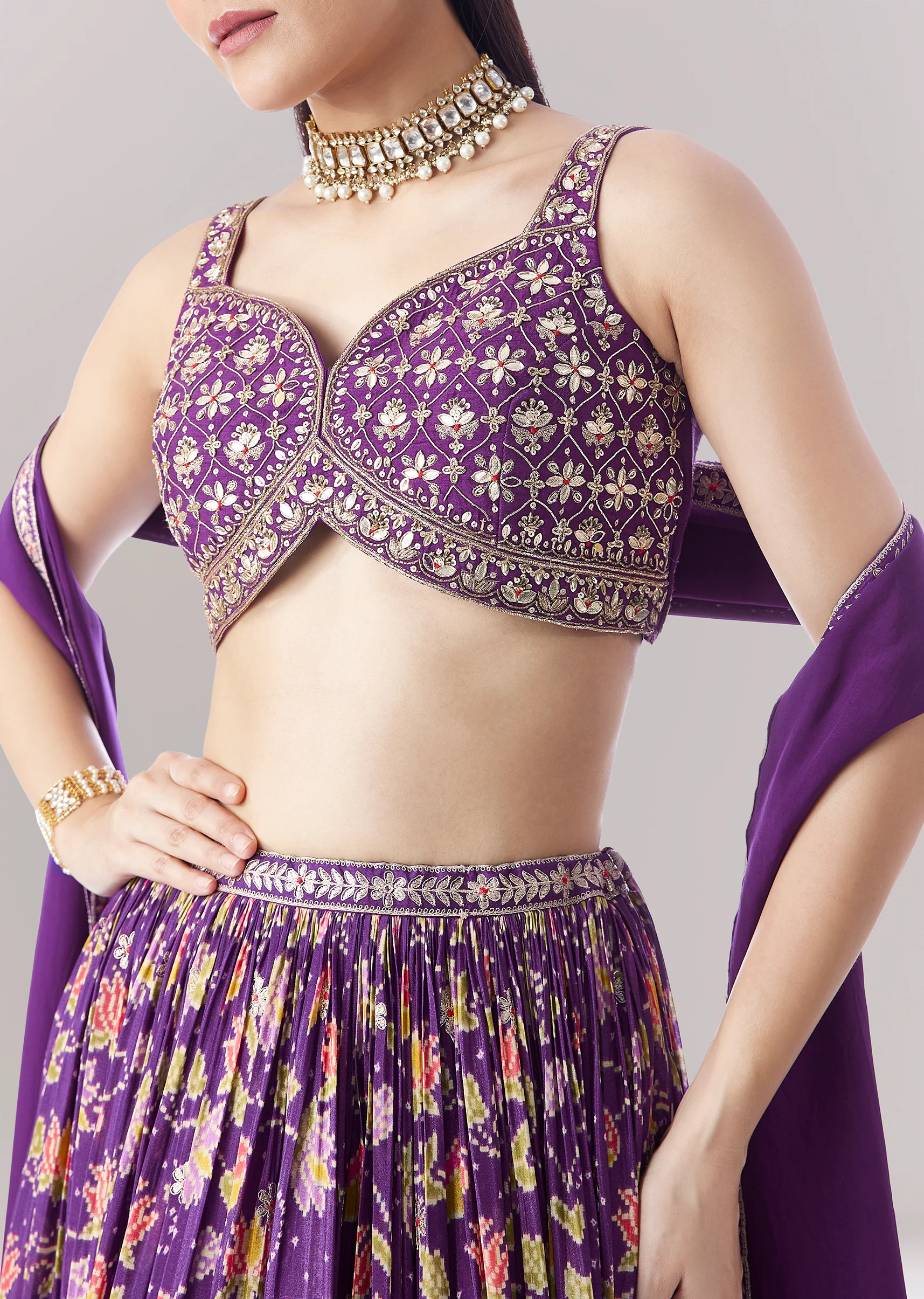 Purple Floral Printed Lehenga - Image 3