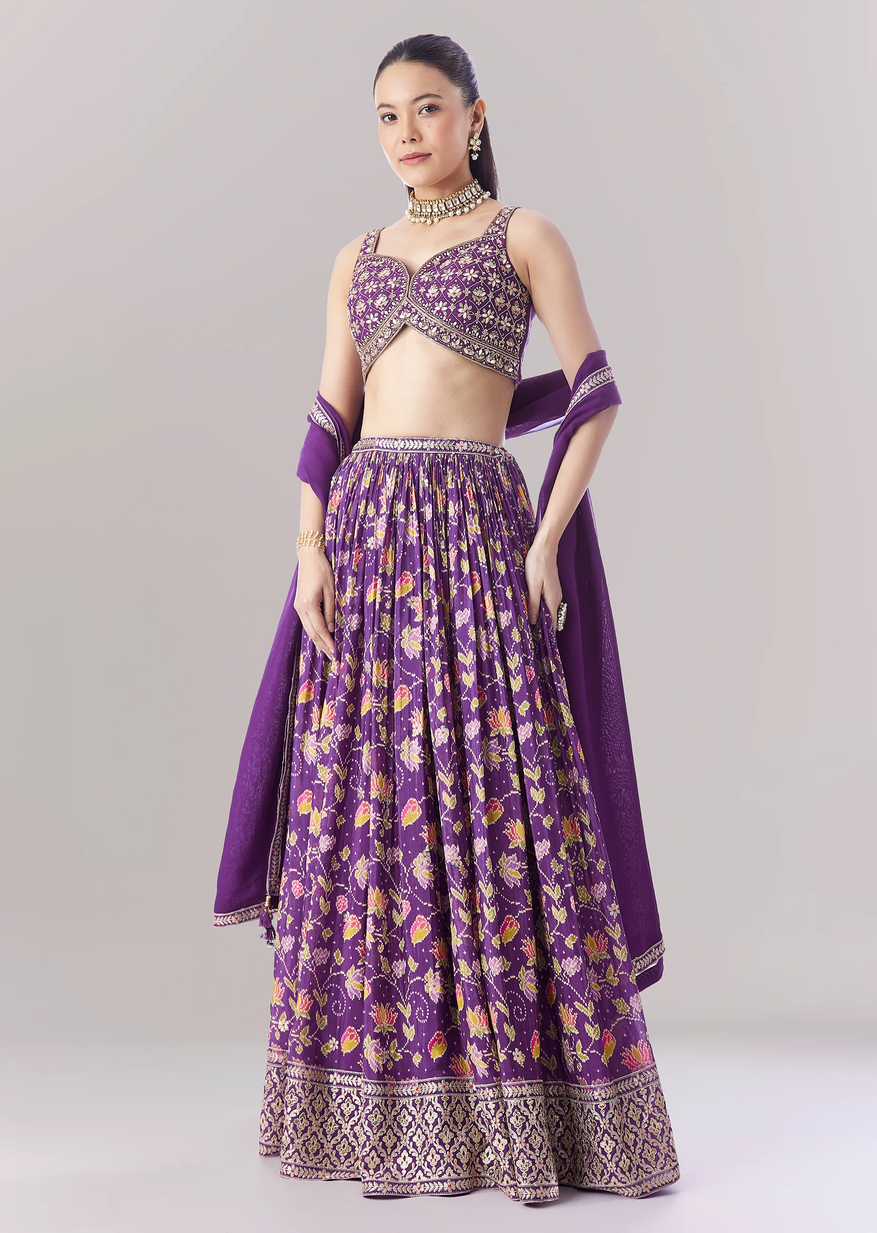 Purple Floral Printed Lehenga - Image 4