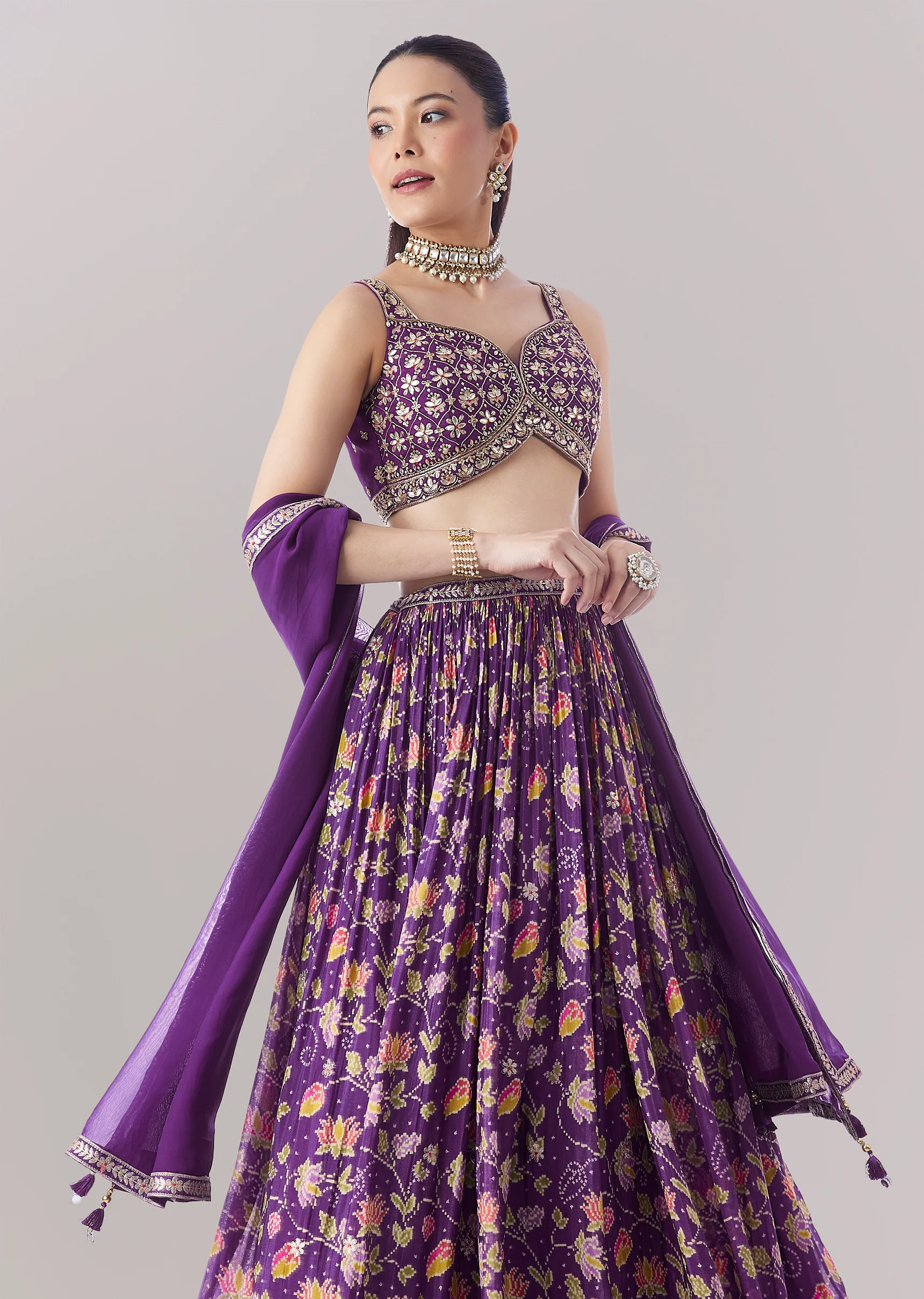 Purple Floral Printed Lehenga - Image 5