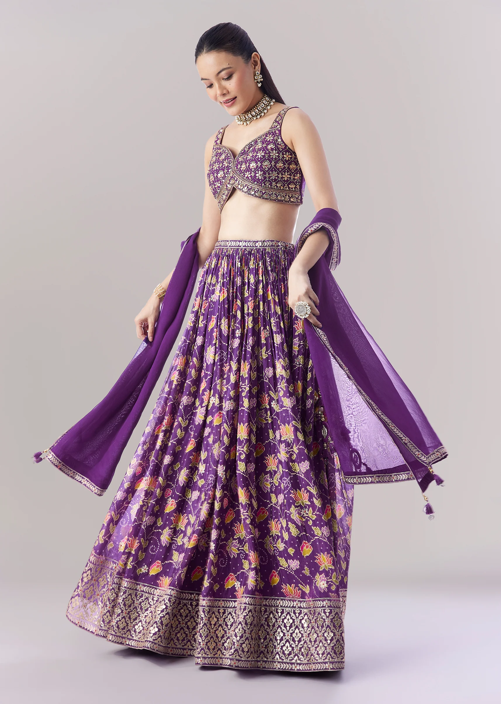Purple Floral Printed Lehenga - Image 6