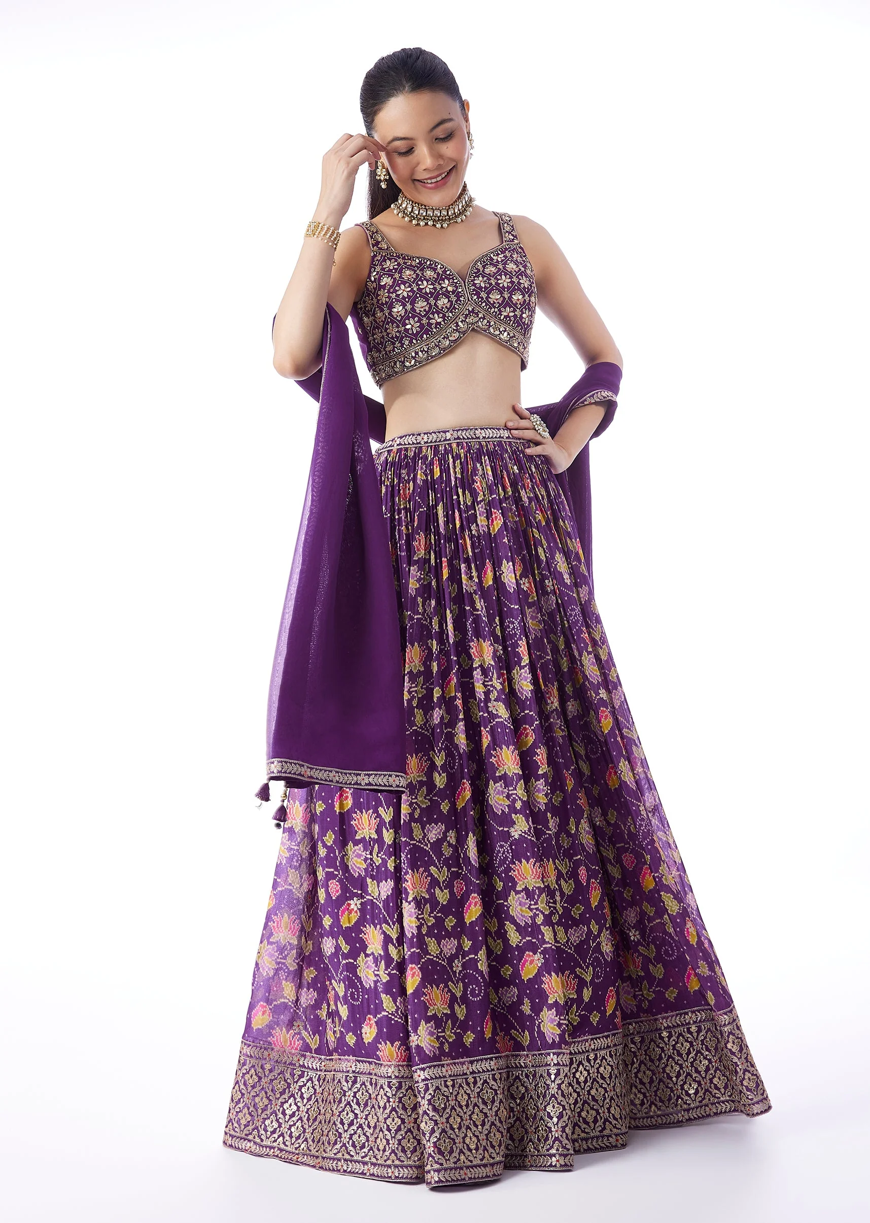 Purple Floral Printed Lehenga - Image 7