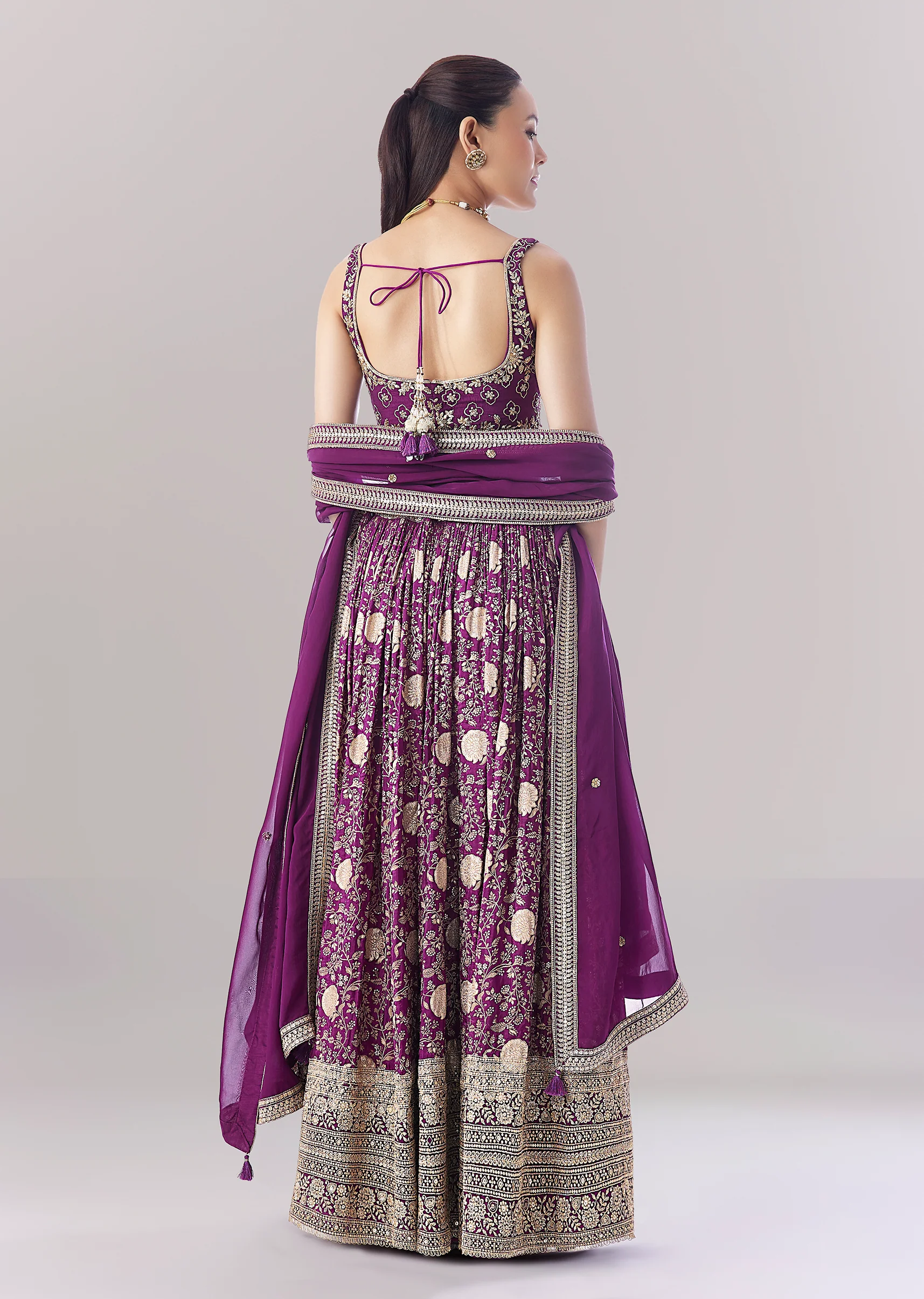 Purple Floral Printed Lehenga With Zari Work - Image 2