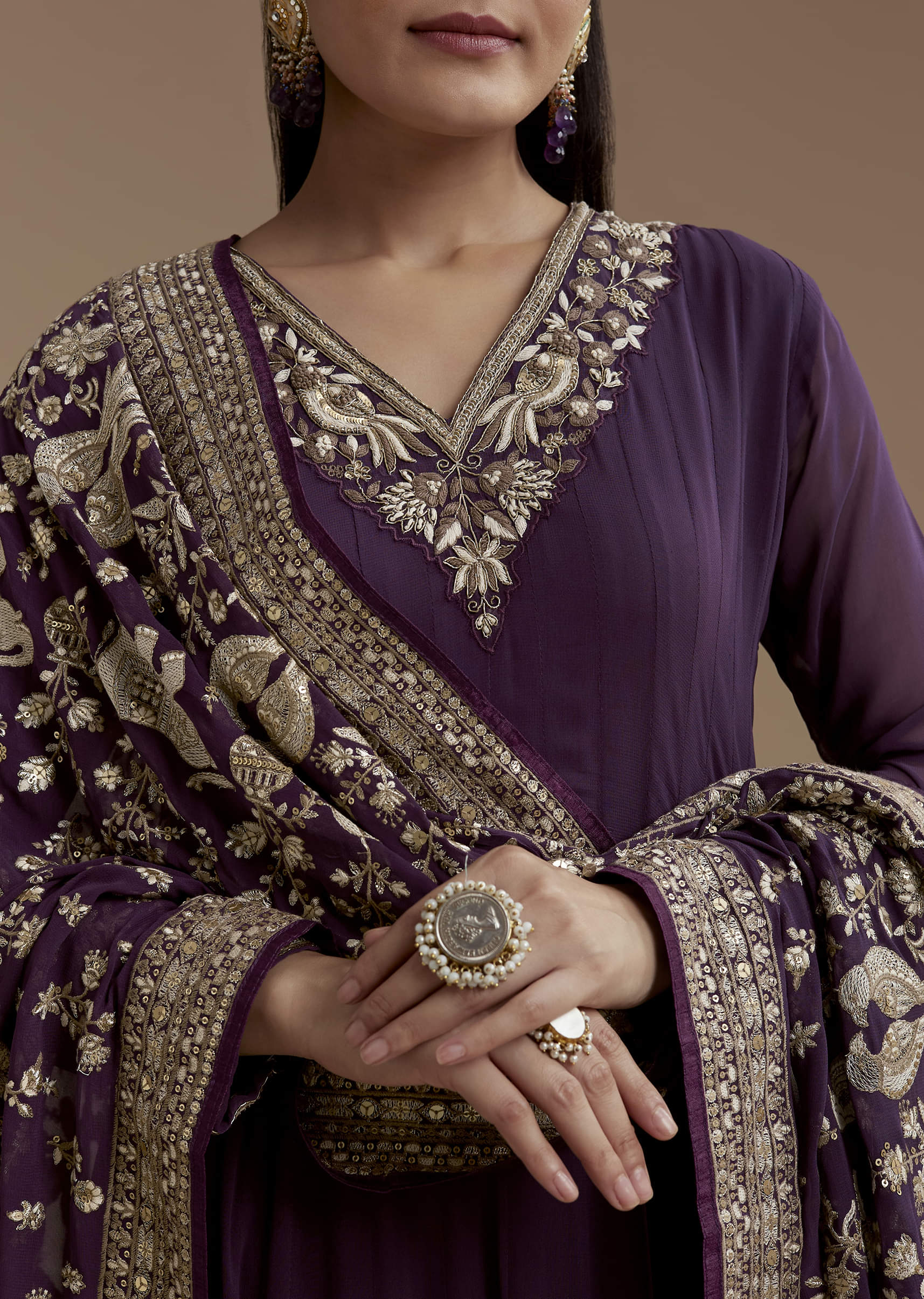 Purple Georgette Anarkali Set with Sequin Work - Image 2