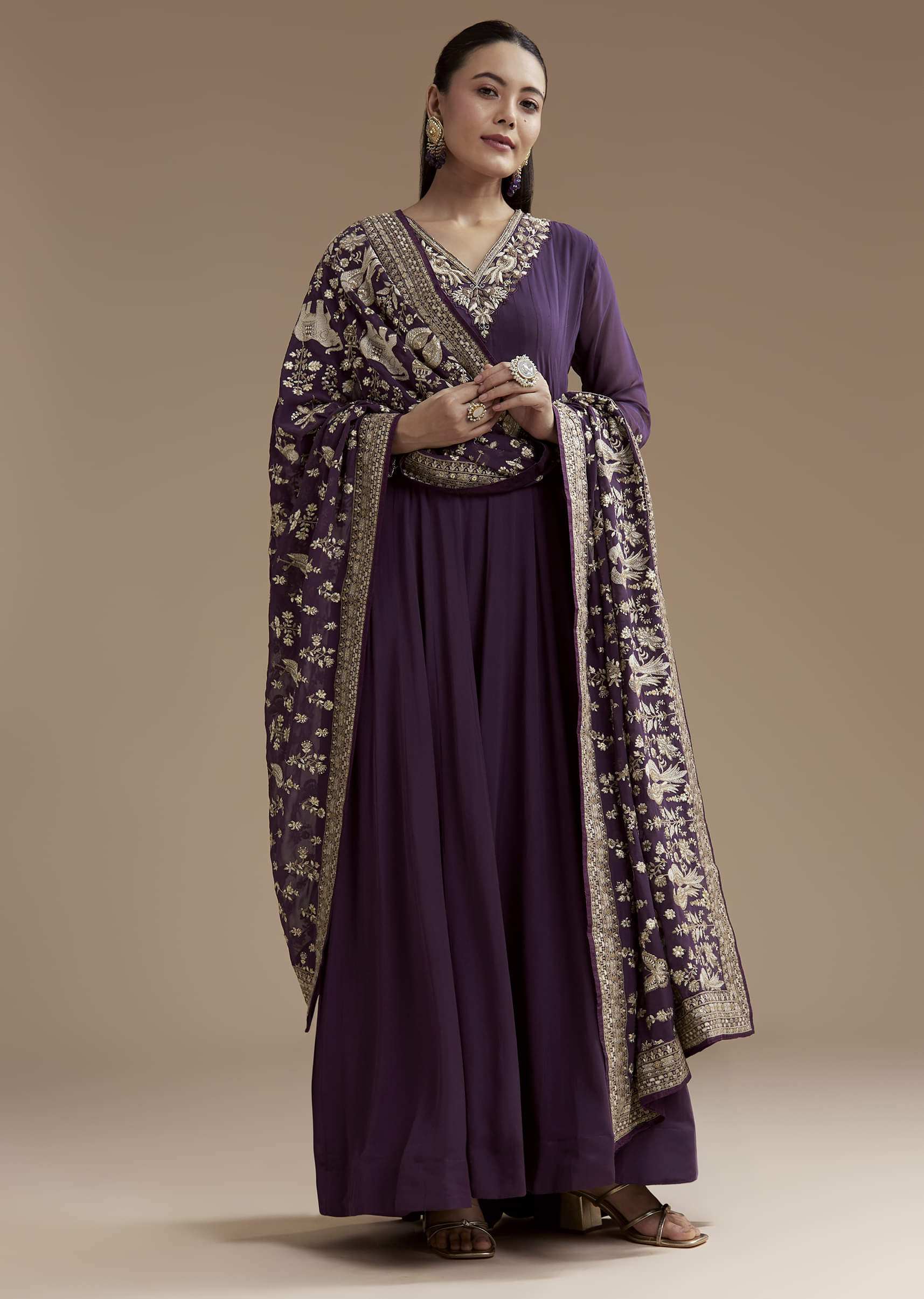 Purple Georgette Anarkali Set with Sequin Work - Image 3