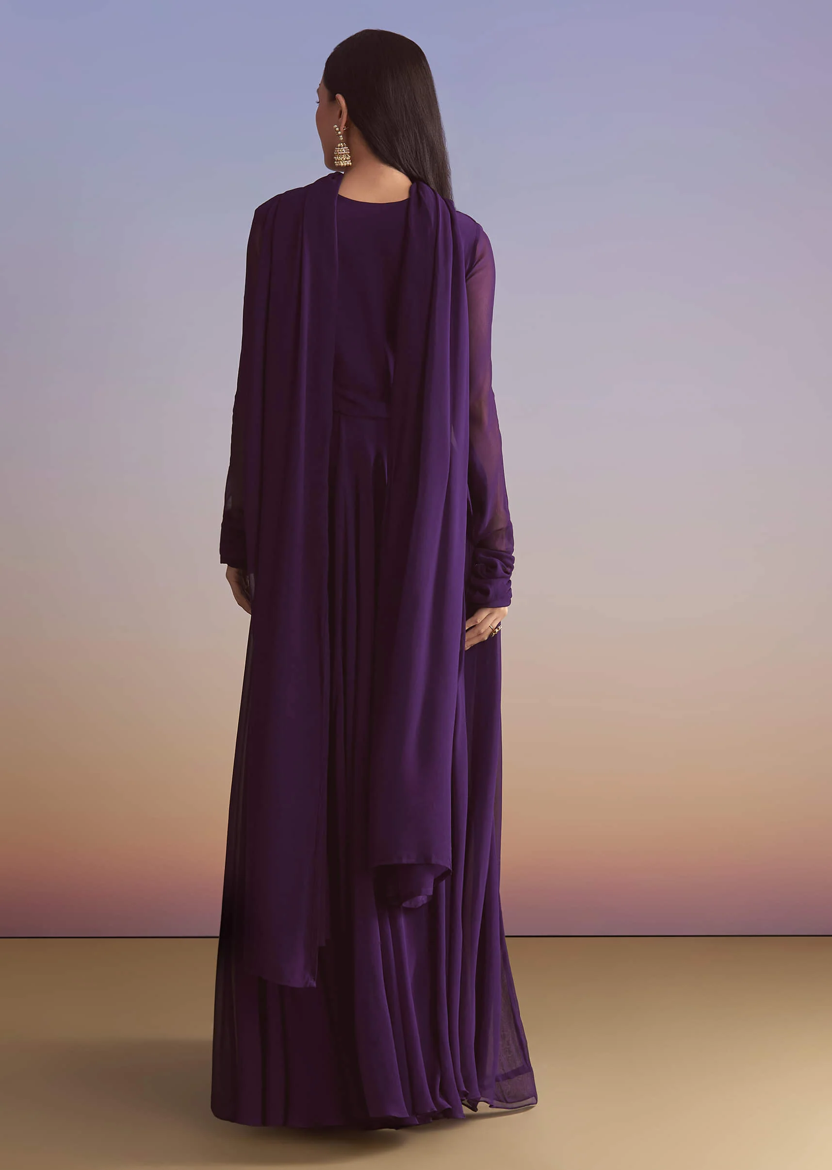Purple Georgette Anarkali Suit With Sequins And Resham Embroidery - Image 5