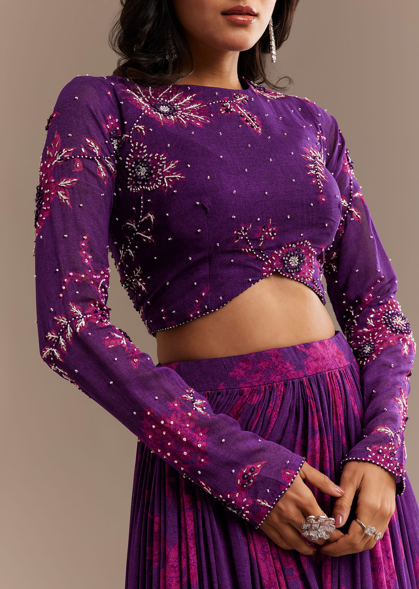 Purple Georgette Floral Printed Lehenga Set - Image 4