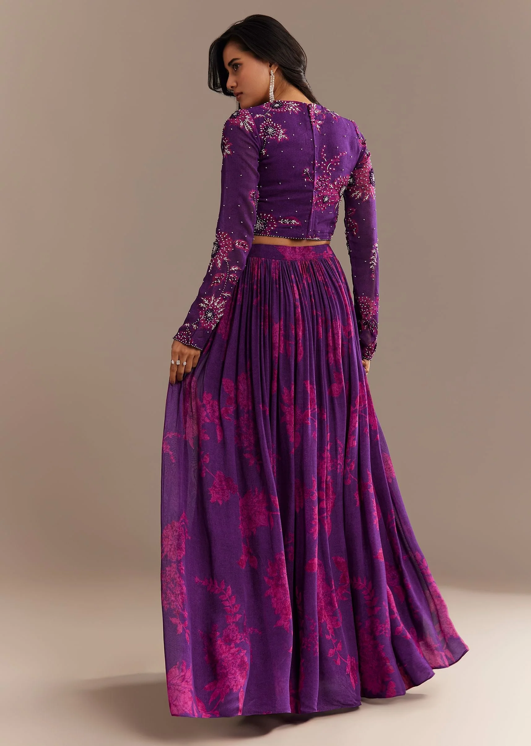 Purple Georgette Floral Printed Lehenga Set - Image 5