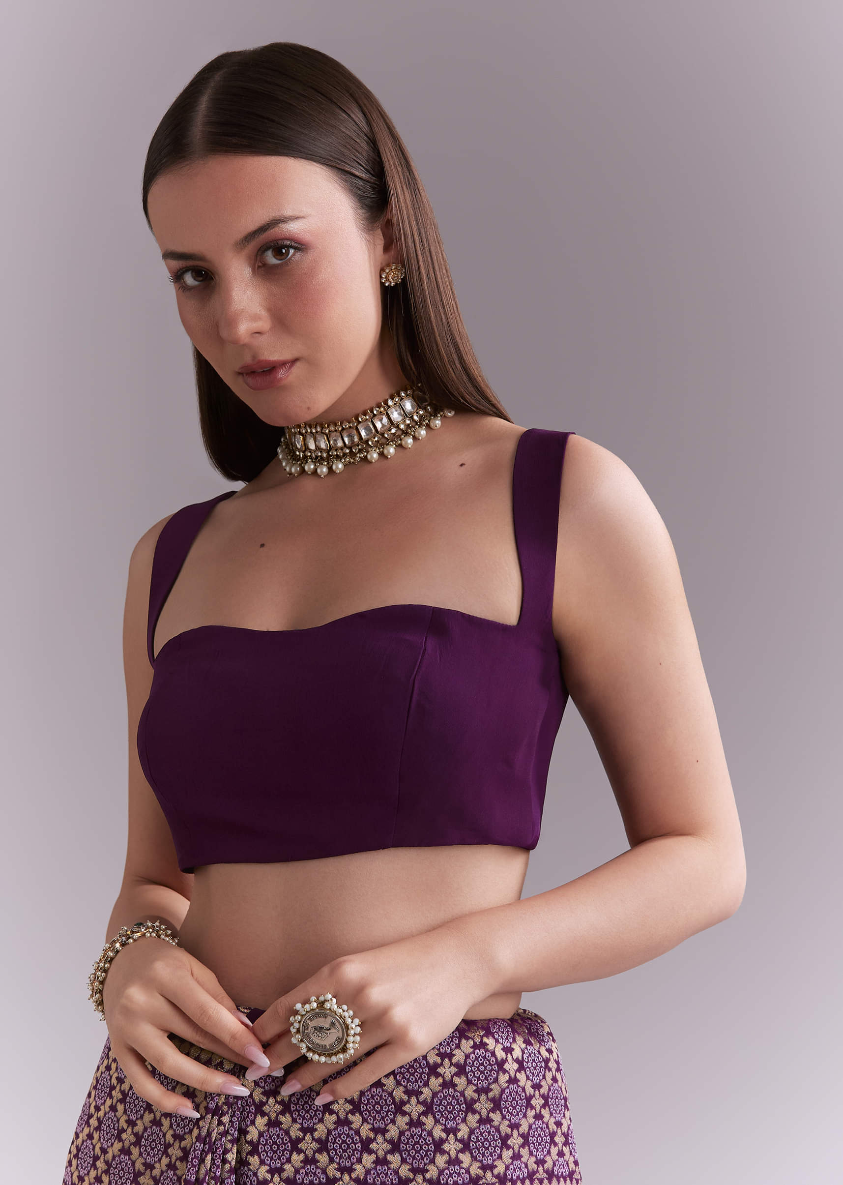 Purple Georgette Saree With Heavy Zari Work And Brocade Border - Image 7