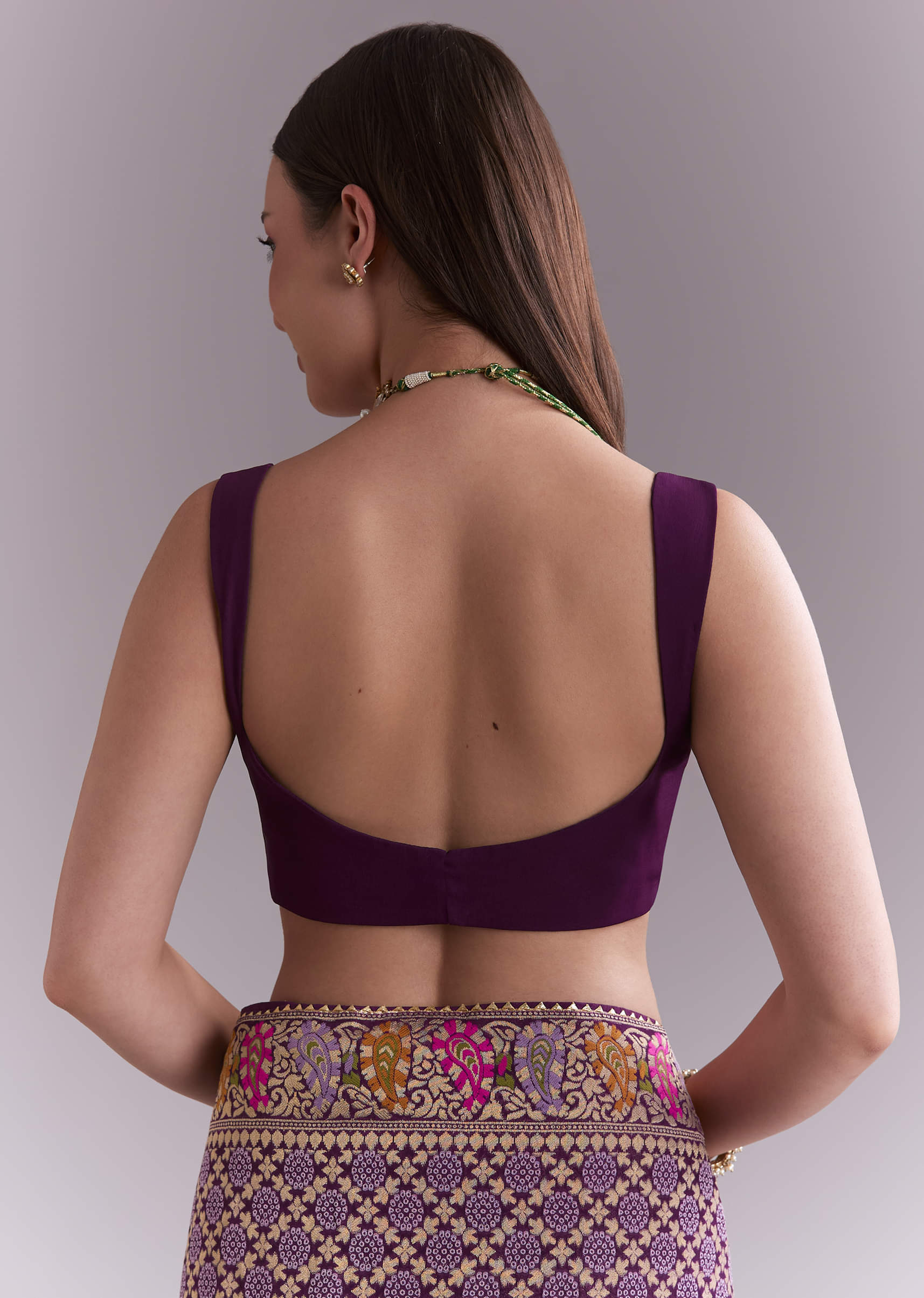 Purple Georgette Saree With Heavy Zari Work And Brocade Border - Image 8