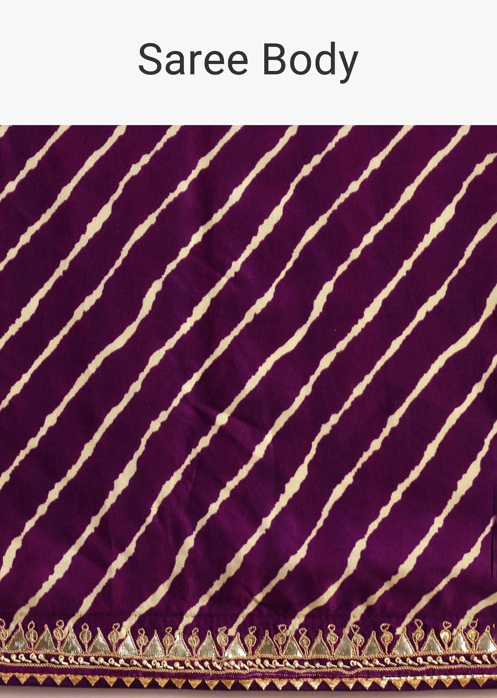Purple Hand Dyed Lehriya Satin Saree With Gota Patti Work - Image 9