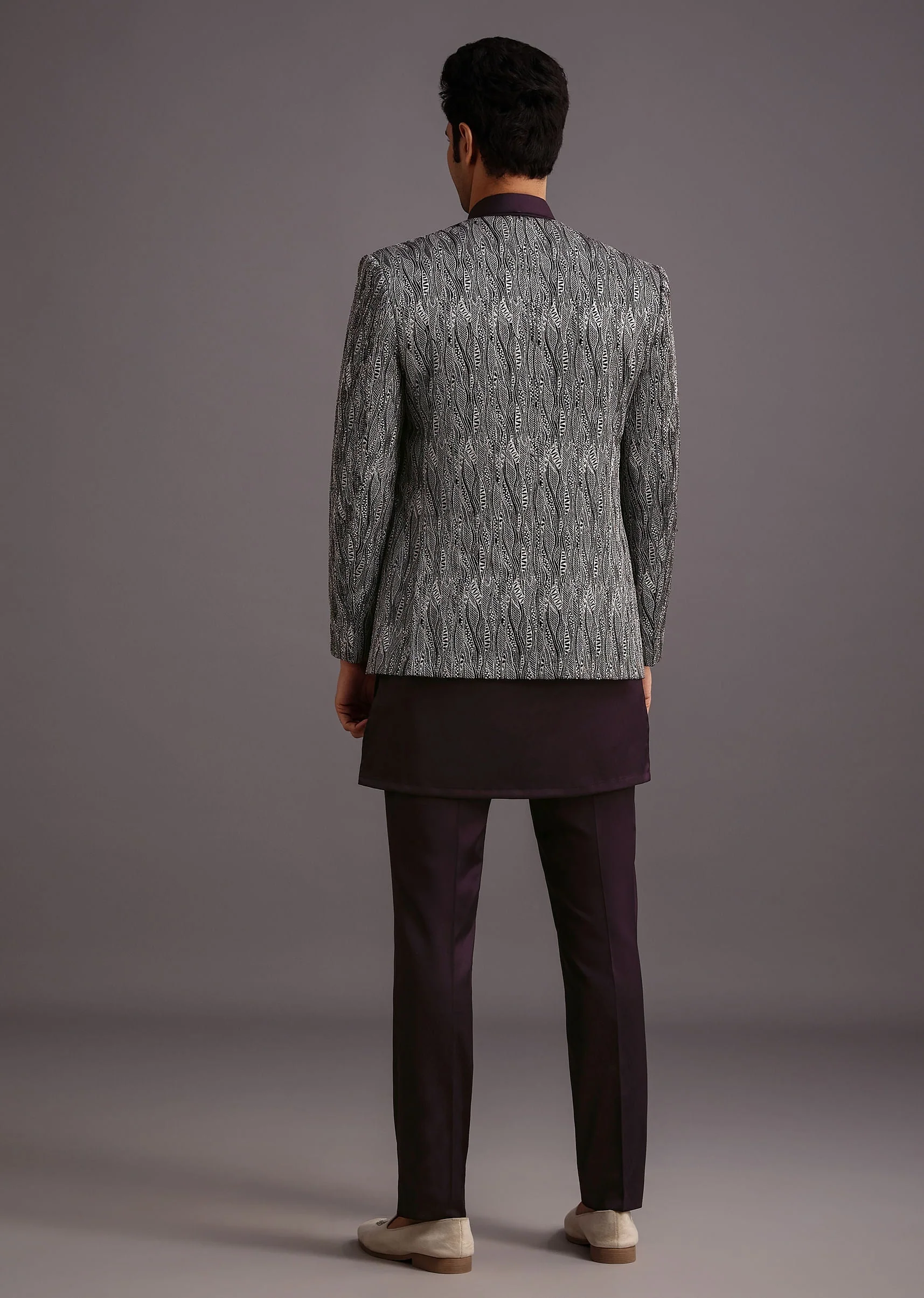 Purple Hand Work Jacket Kurta Set - Image 5