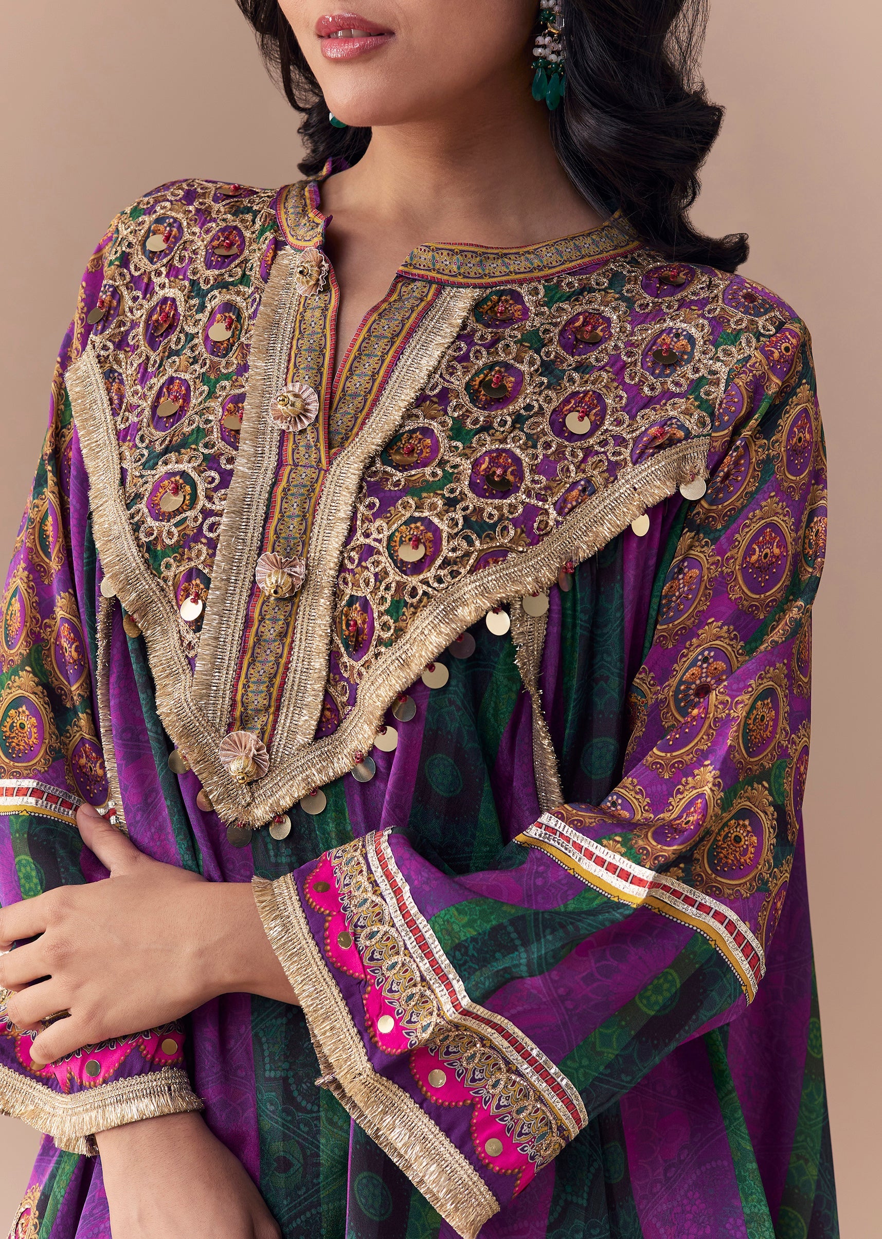 Purple Indie Print Dhoti Set with Handbag - Image 2