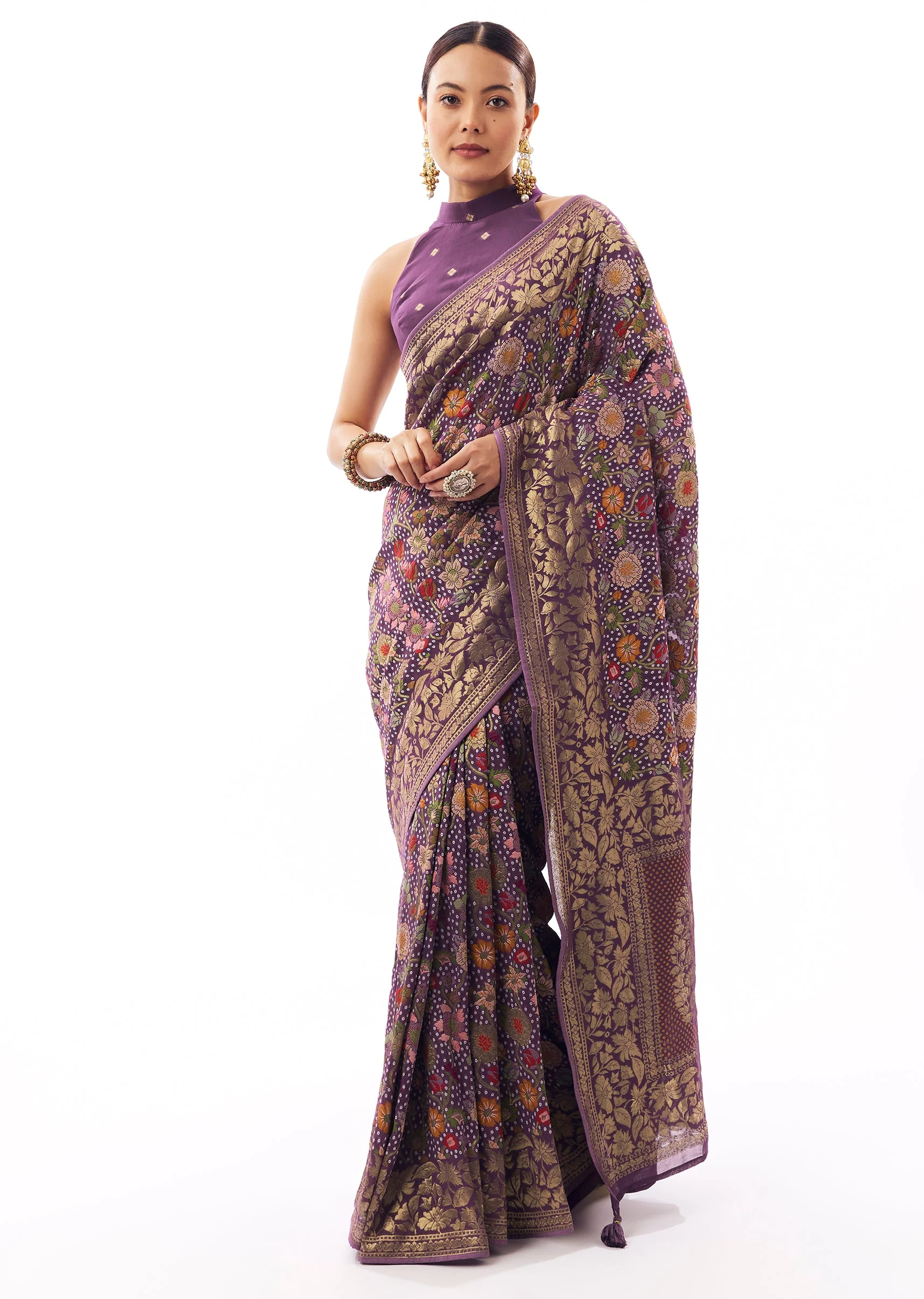 Purple Jacquard Silk Woven Saree - Image 3