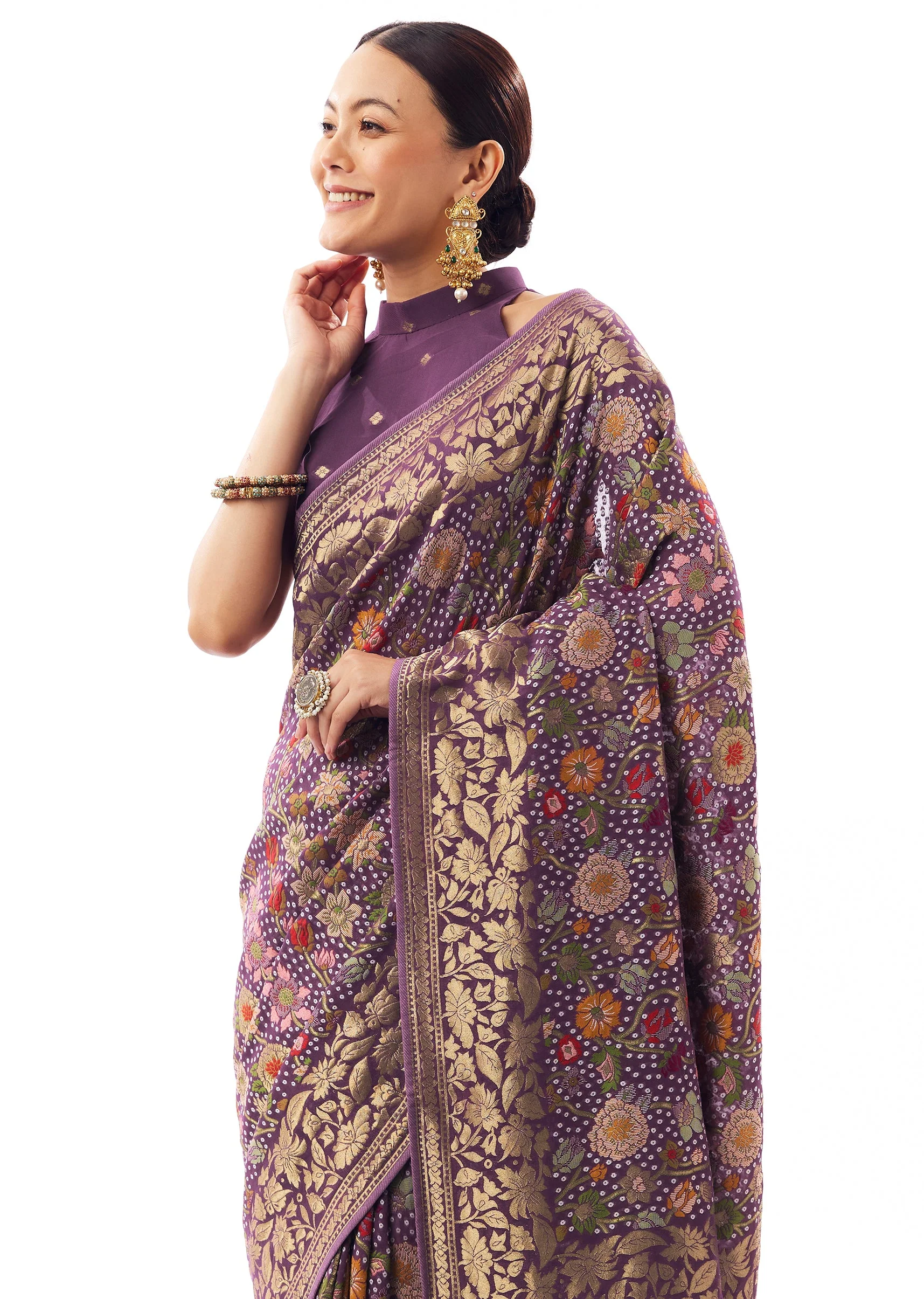 Purple Jacquard Silk Woven Saree - Image 5
