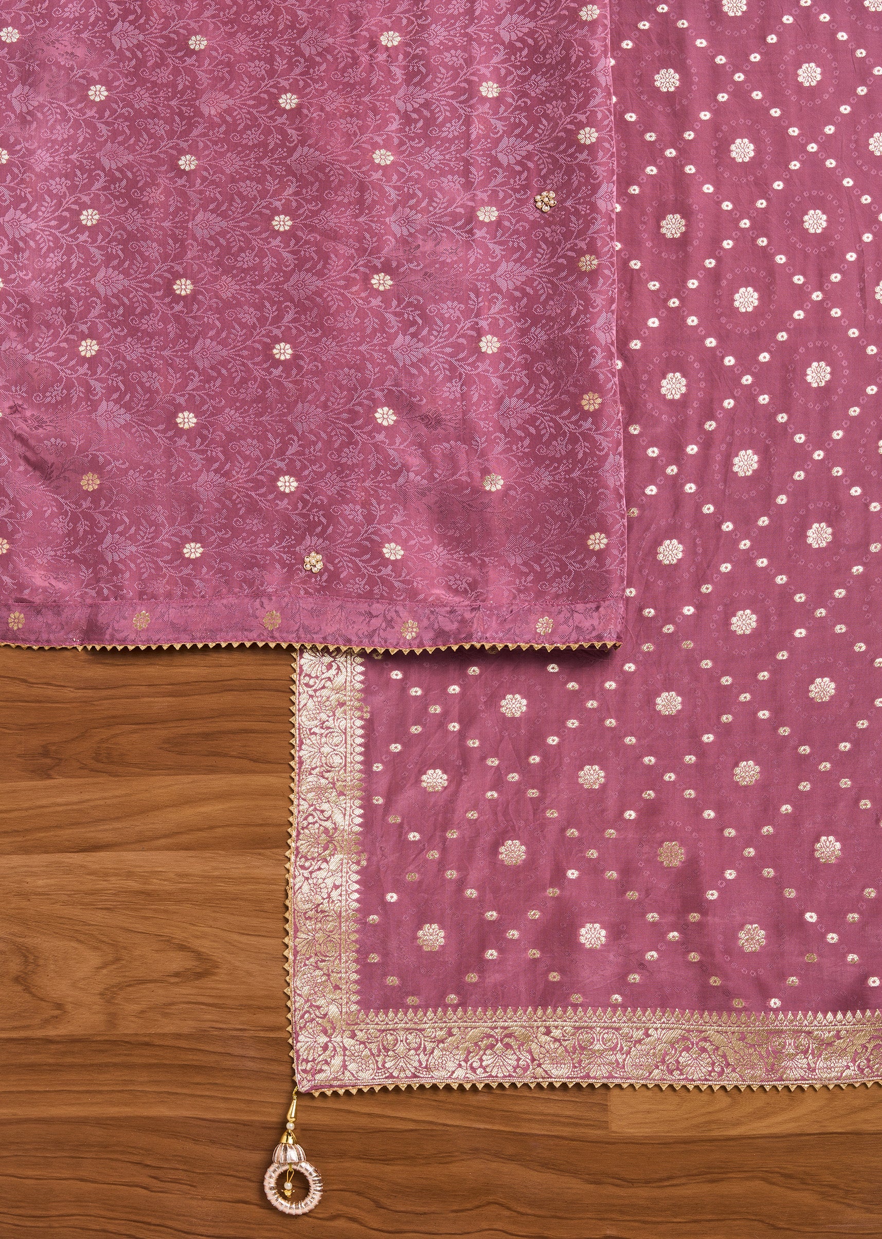 Purple Jacquard Unstitched Suit With Dupatta - Image 3