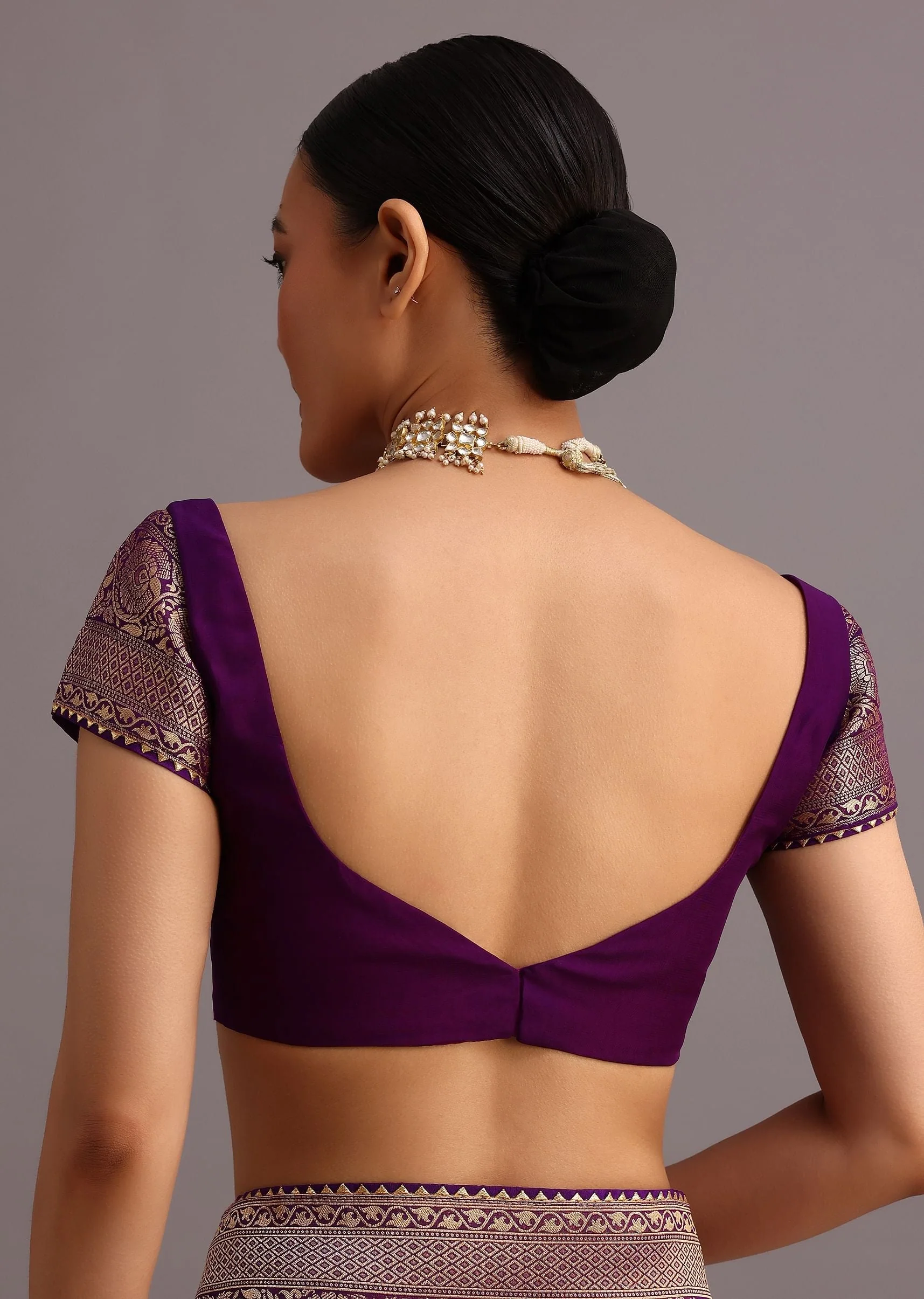 Purple Khaddi Georgette Woven Saree In Bandhani Detail With Gotta Patti Border - Image 8