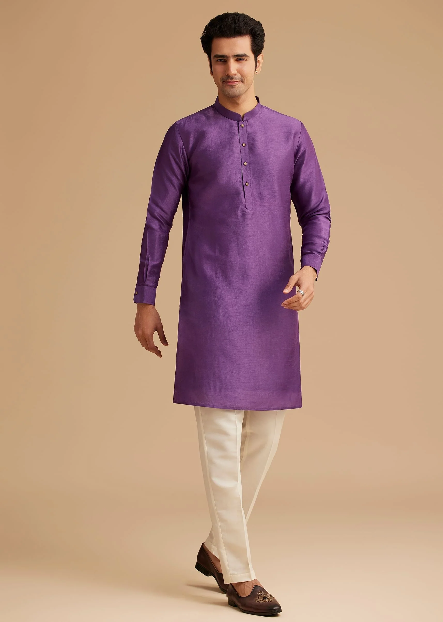 Purple Kurta Jacket Set With Resham Embroidery And Handworked Collar - Image 6
