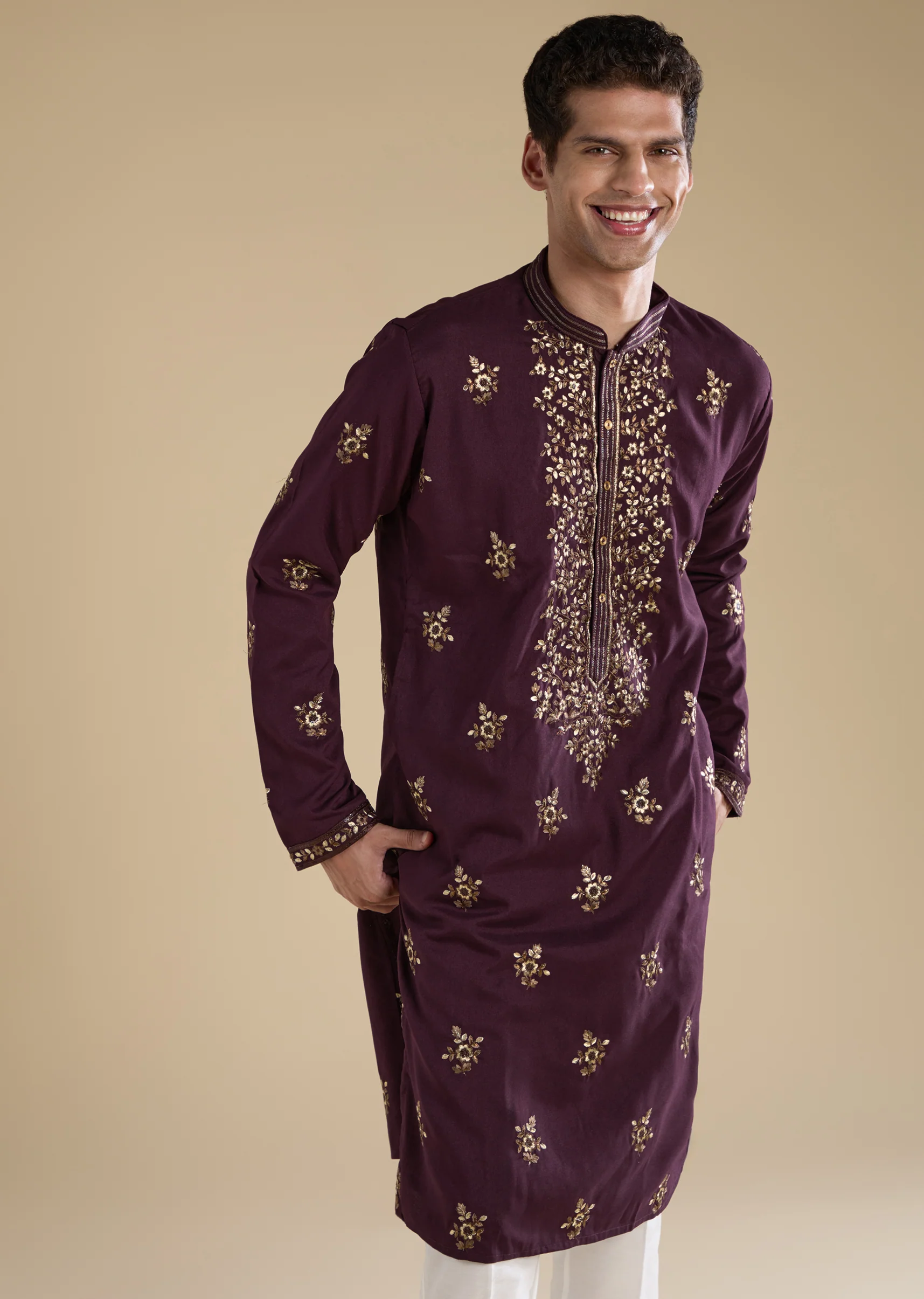 Purple Kurta Set With Thread And Resham Detailing - Image 4