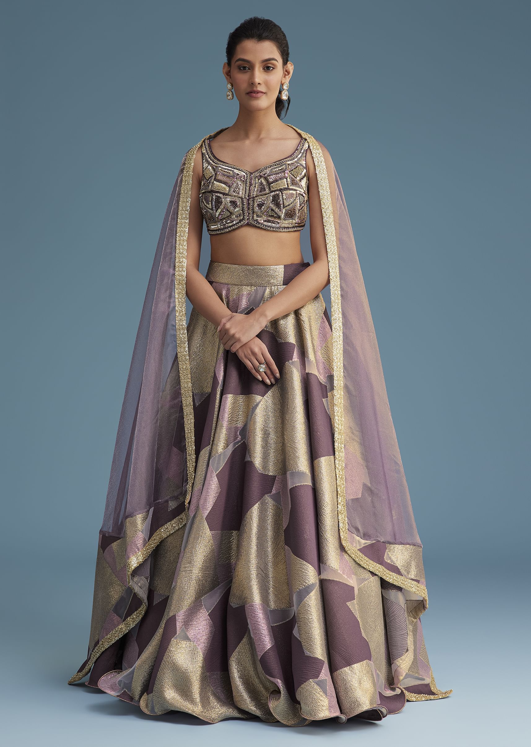 Purple Lurex Glitter Lehenga Set - Image 3