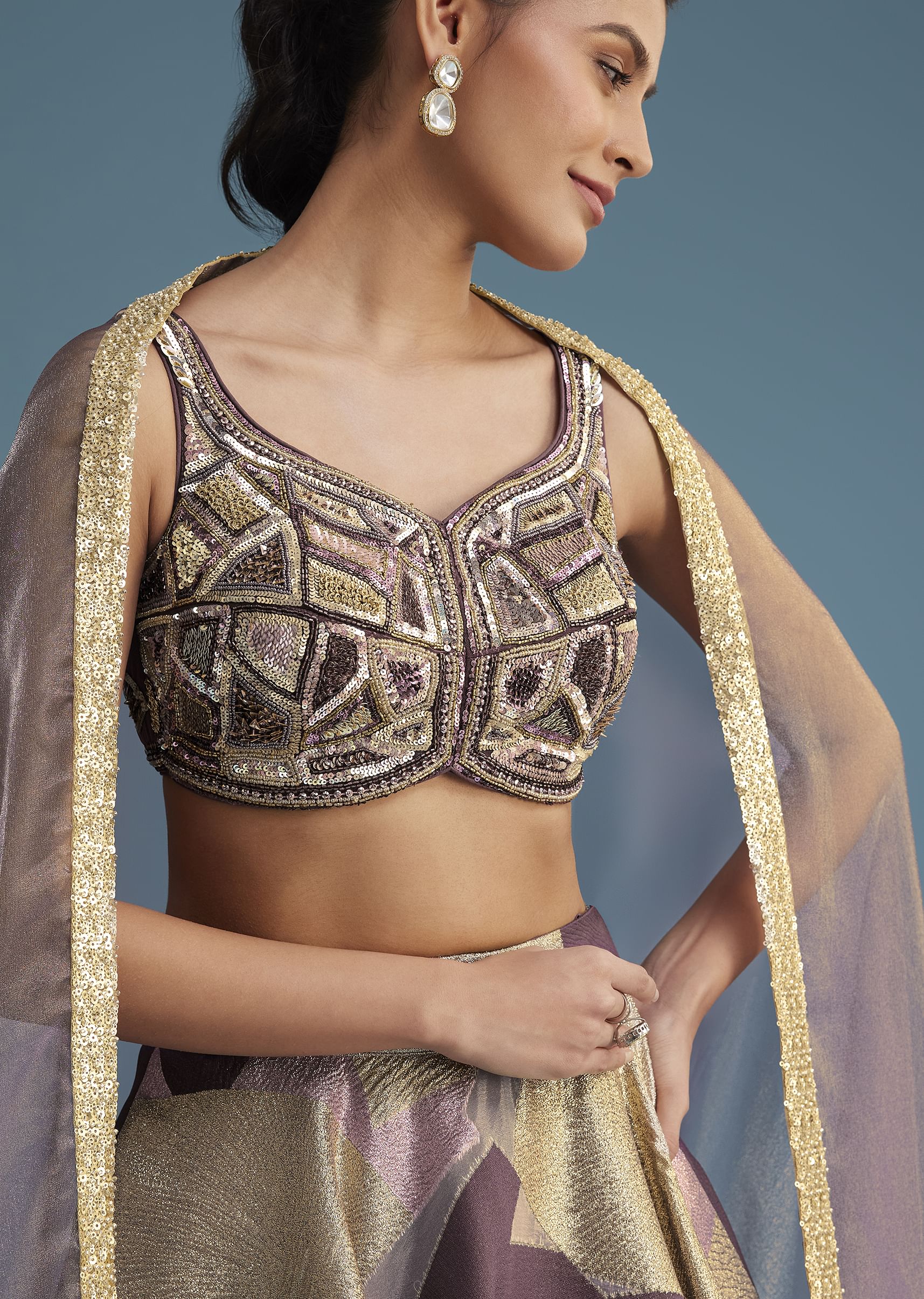 Purple Lurex Glitter Lehenga Set - Image 4