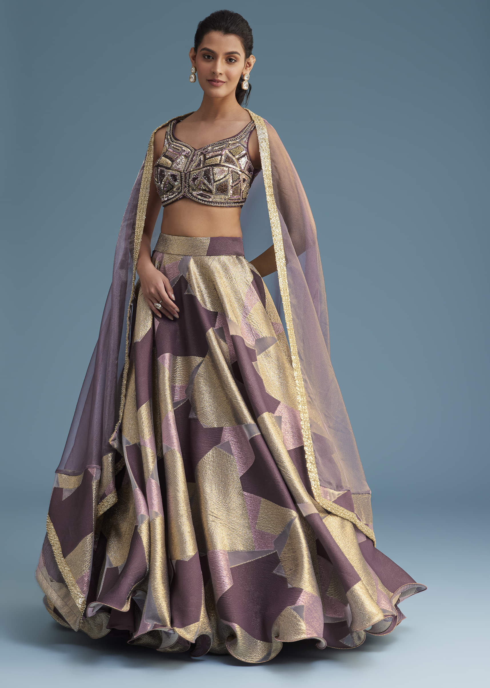 Purple Lurex Glitter Lehenga Set - Image 6