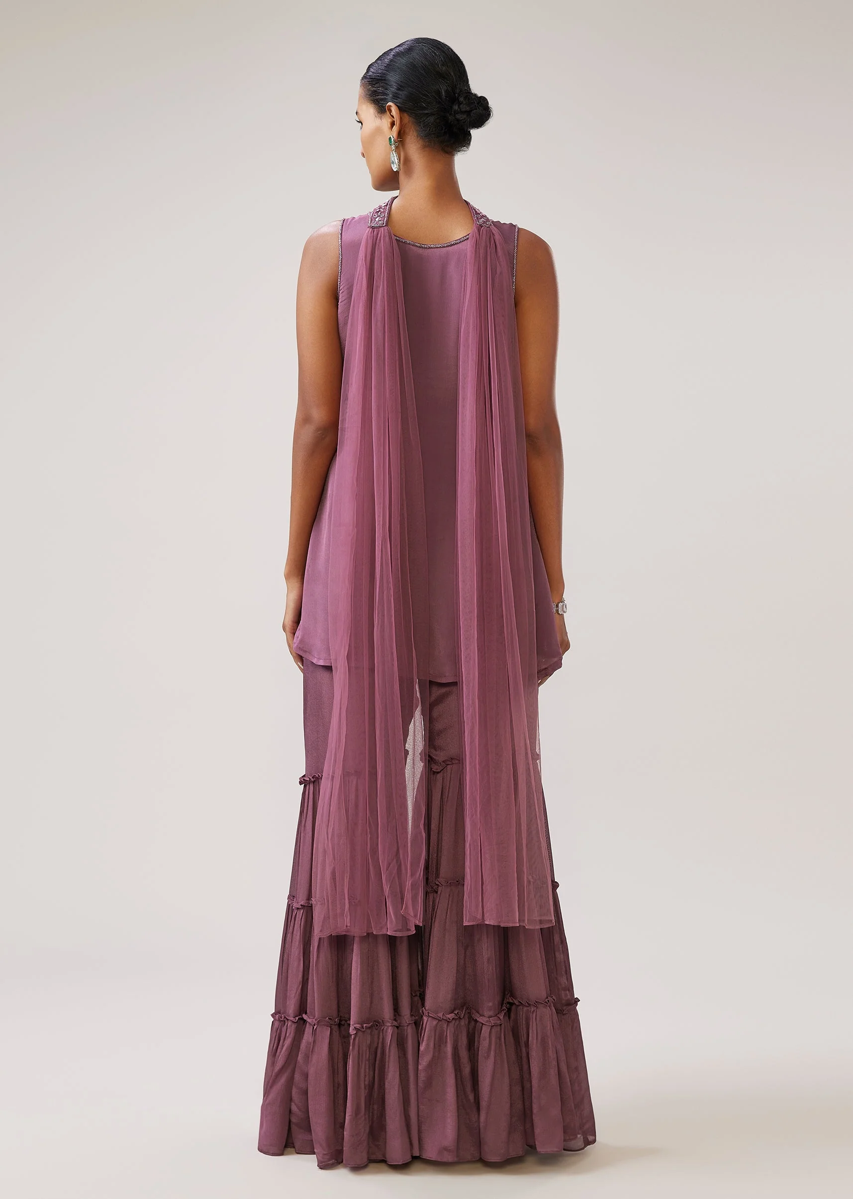 Purple Mirror Cut Dana Sharara Suit With Dupatta - Image 4