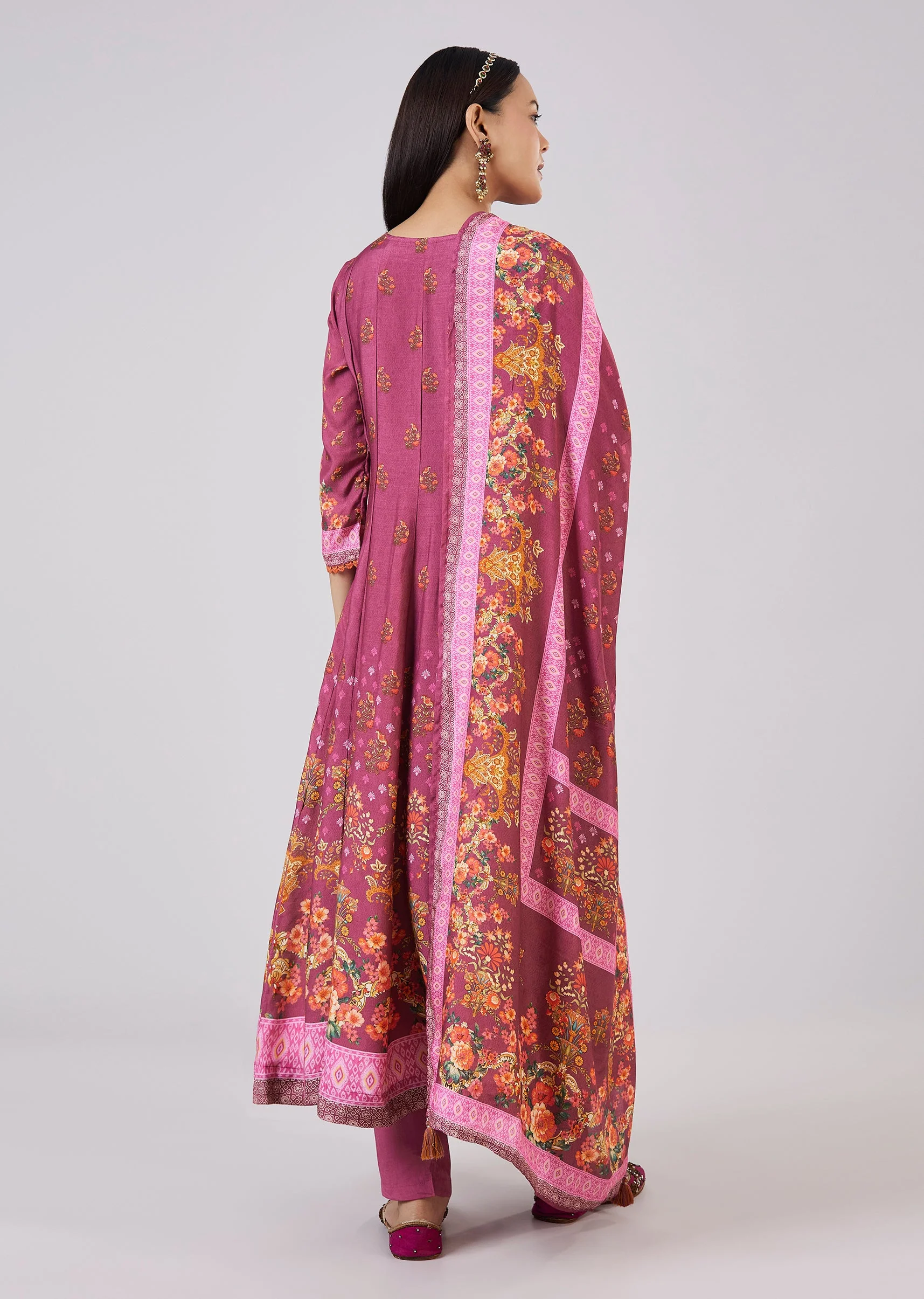 Purple Muslin Anarkali Set With Thread Work - Image 5