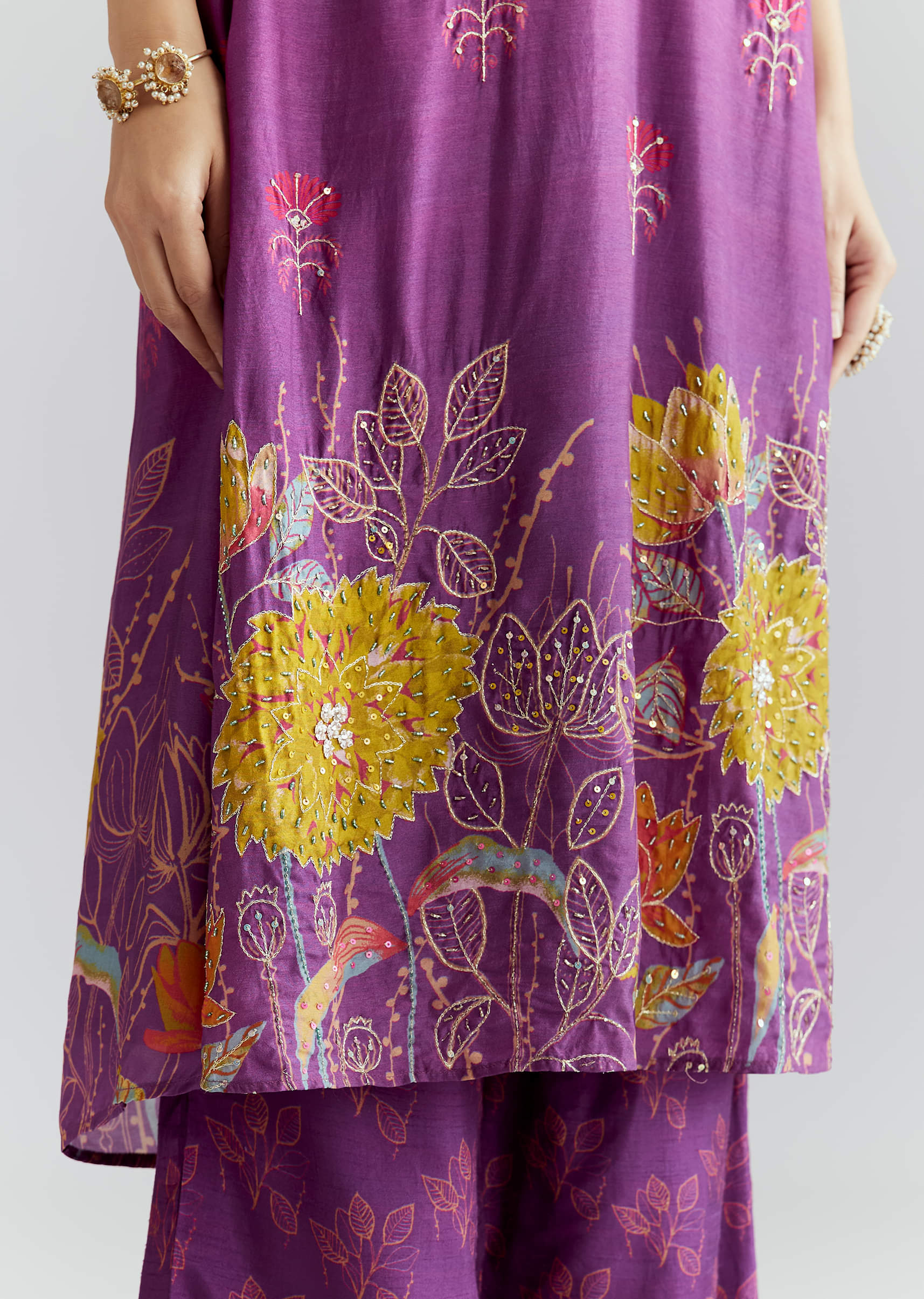 Purple Ombre Crepe Palazzo Suit With Floral Print - Image 2
