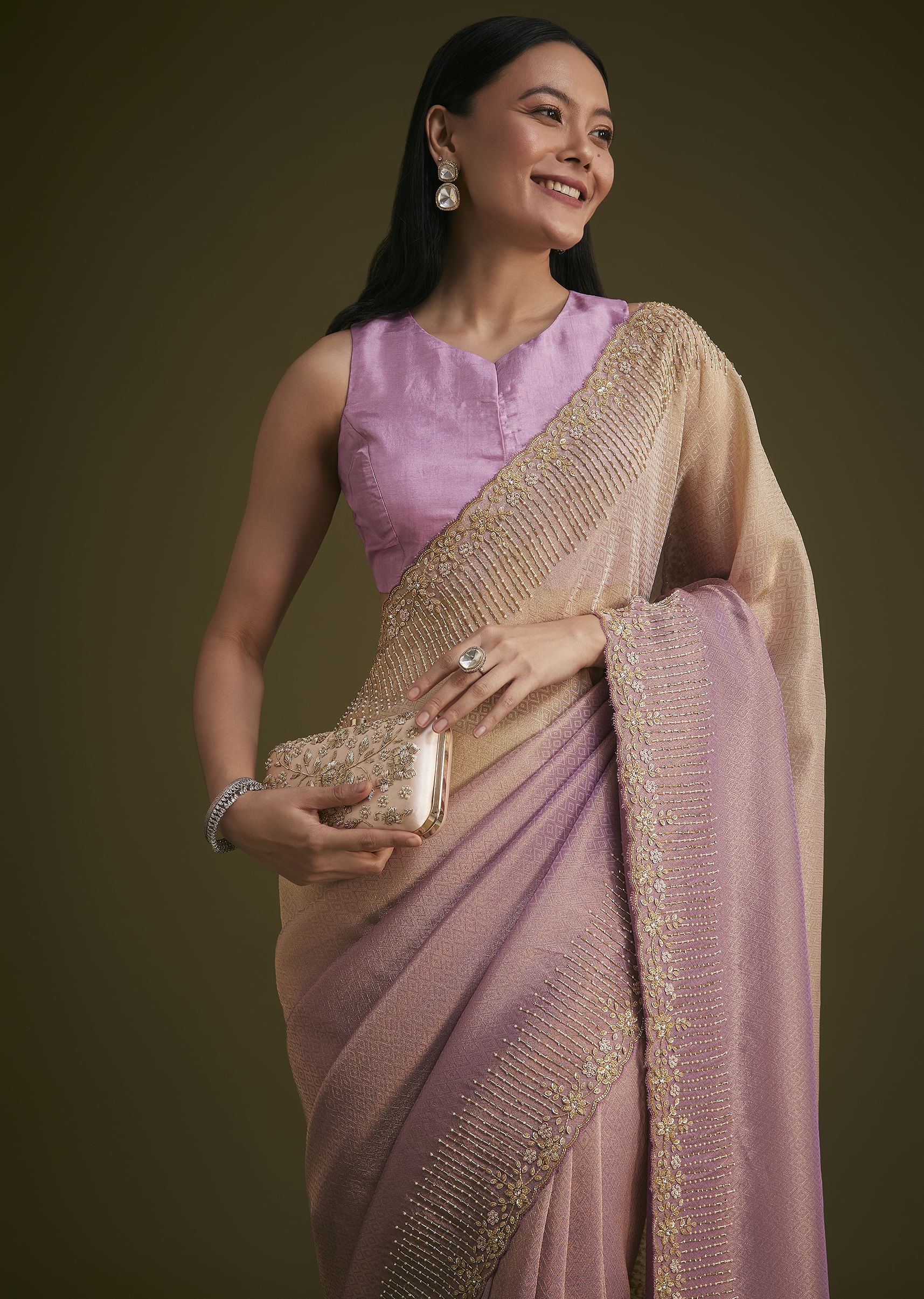 Purple Ombre Jacquard Saree