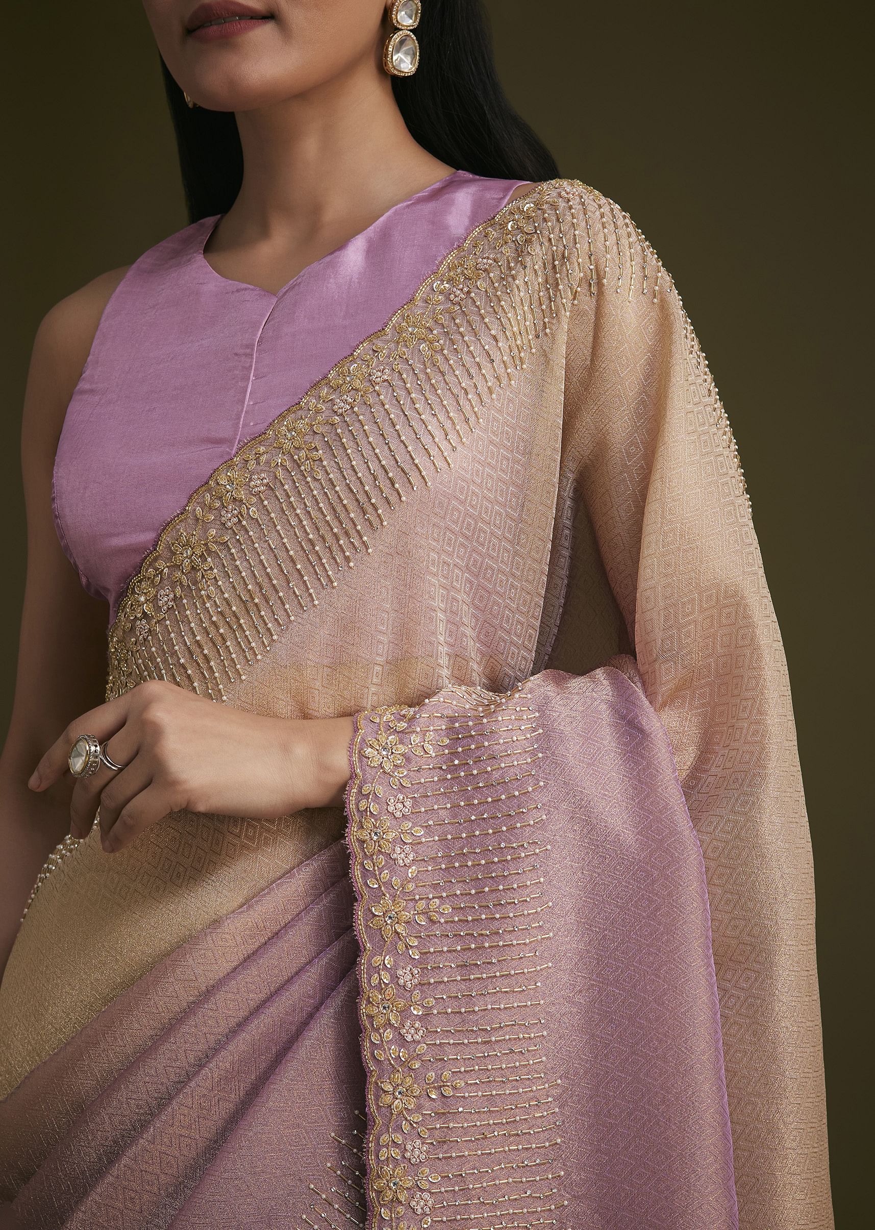 Purple Ombre Jacquard Saree - Image 3