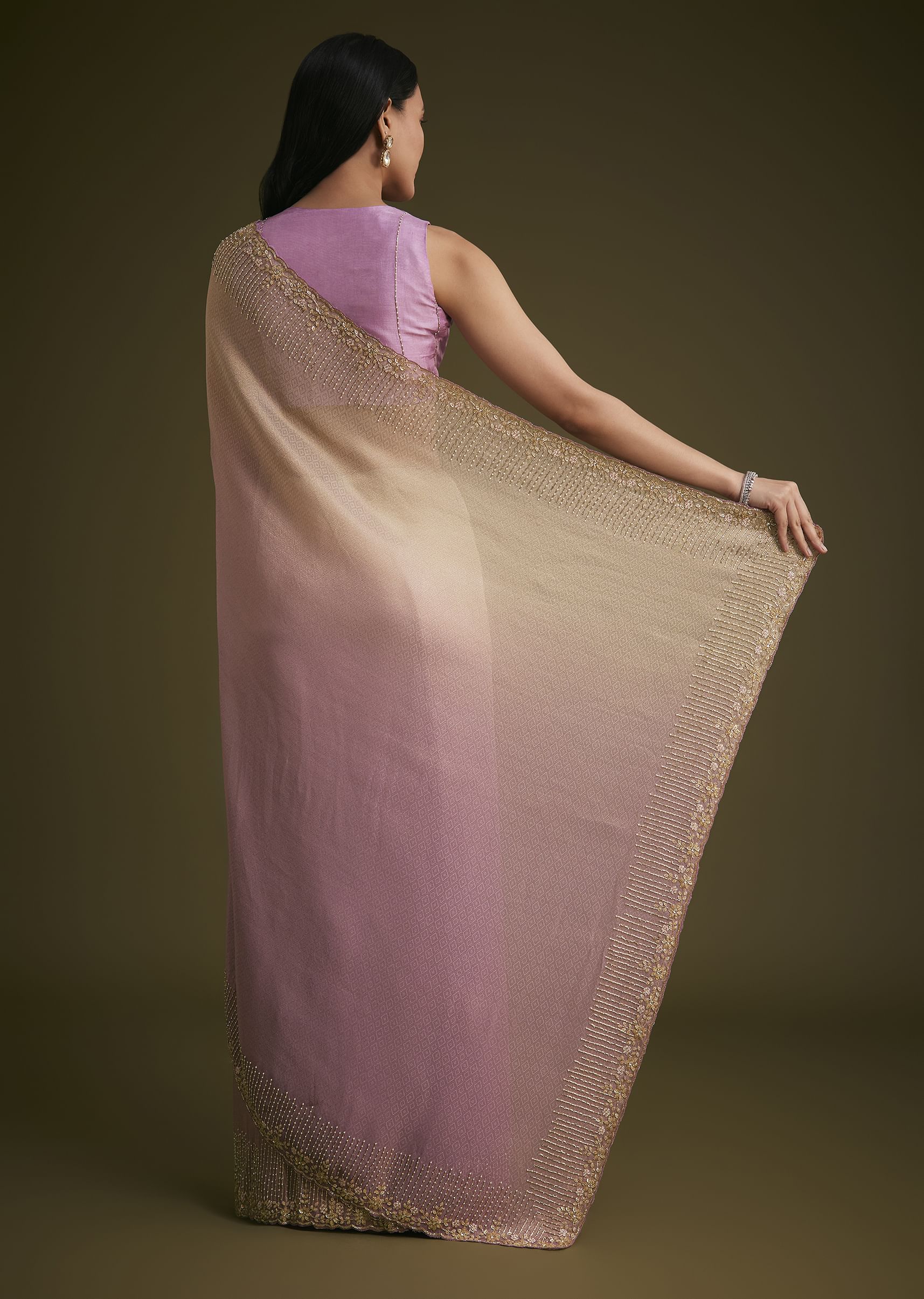 Purple Ombre Jacquard Saree - Image 4
