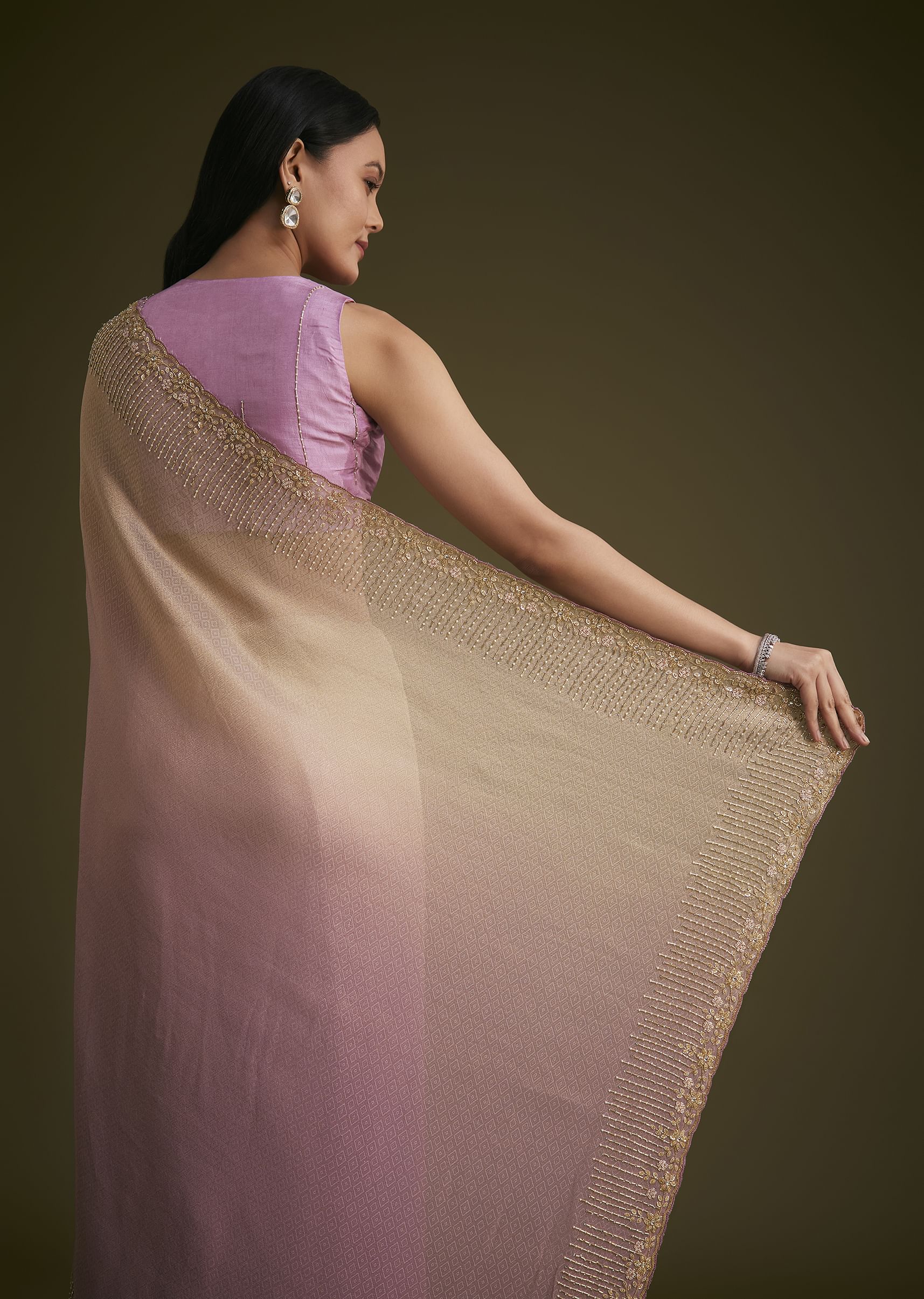 Purple Ombre Jacquard Saree - Image 6