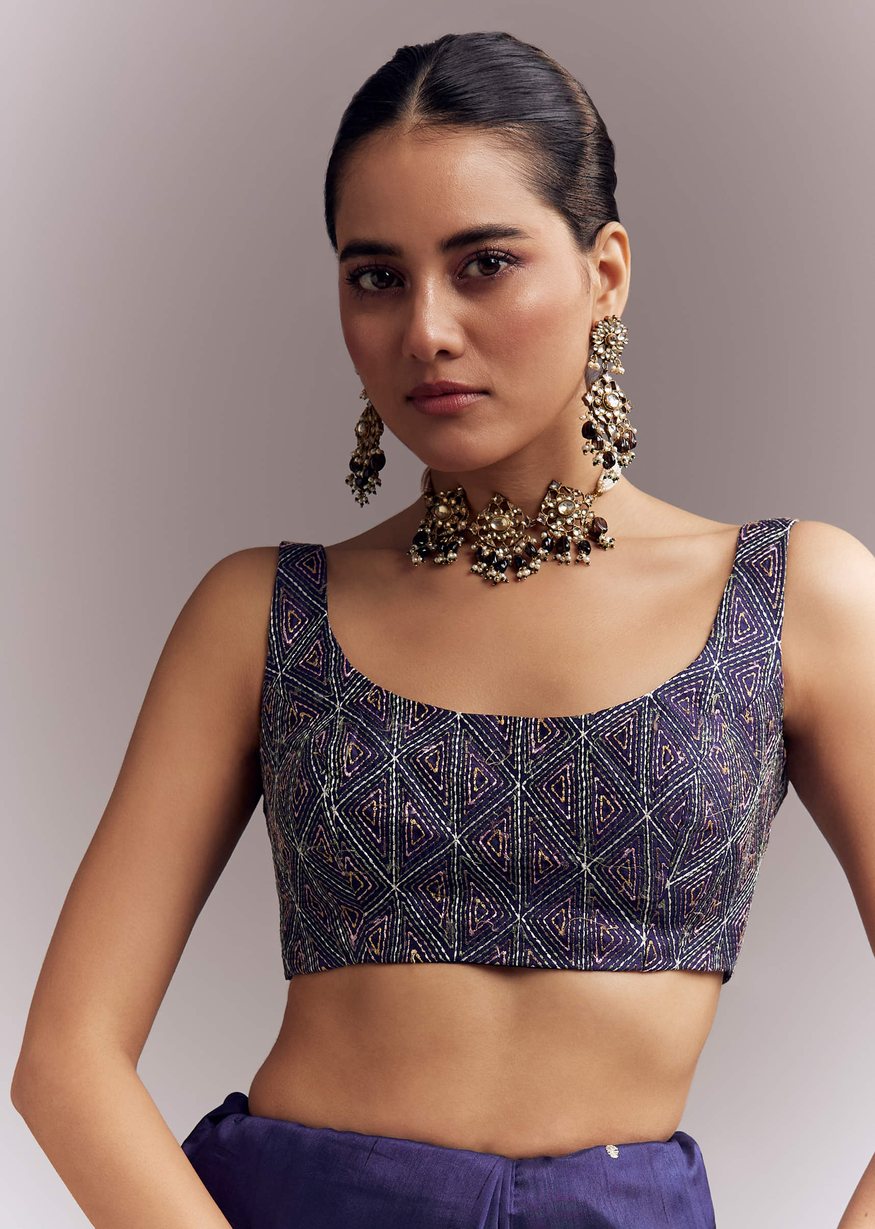 Purple Organza Silk Saree With Floral Embroidery And Cutwork - Image 8