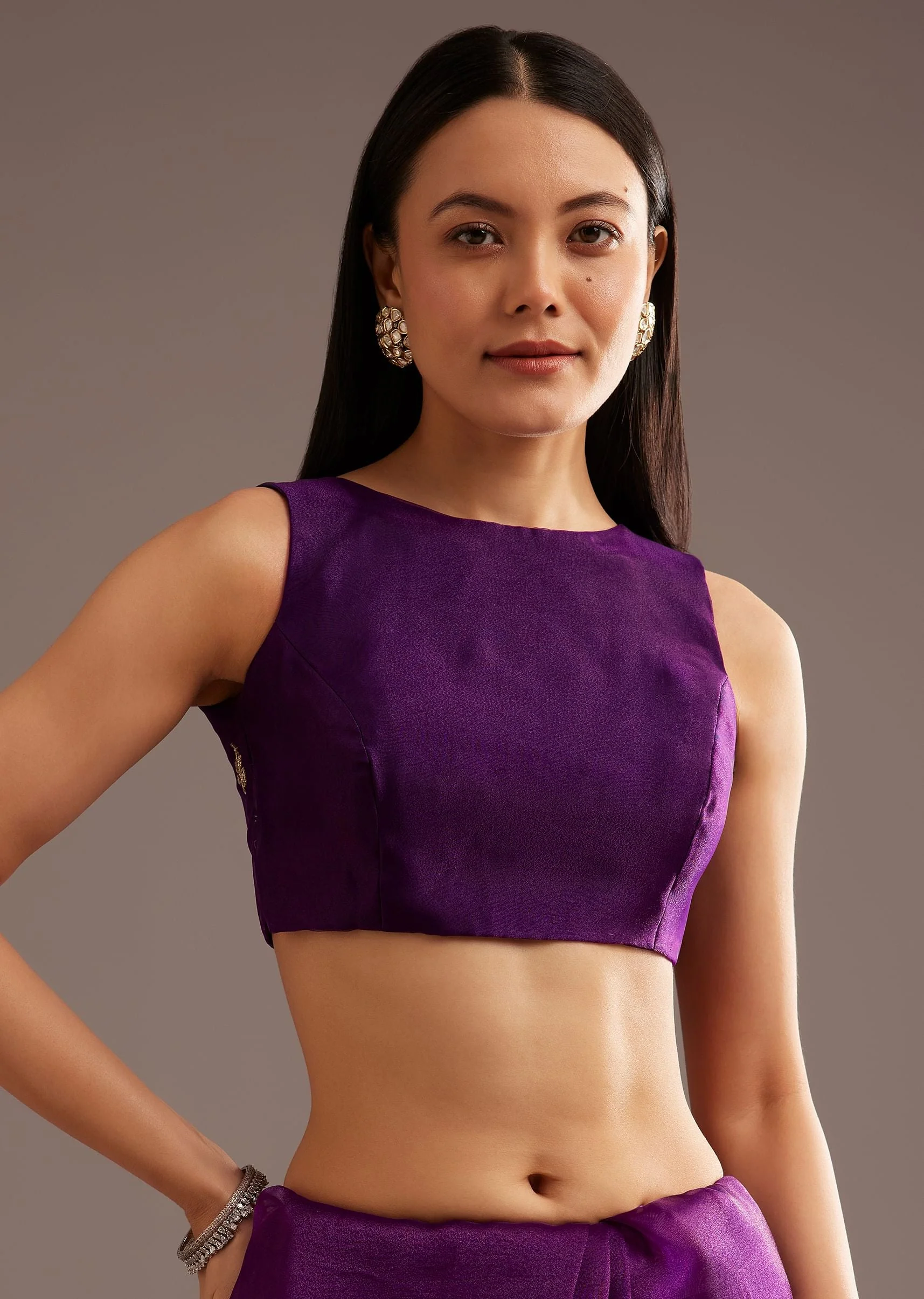 Purple Organza Tissue Ready To Wear Saree With Sequins And Cutdana Jaal - Image 7