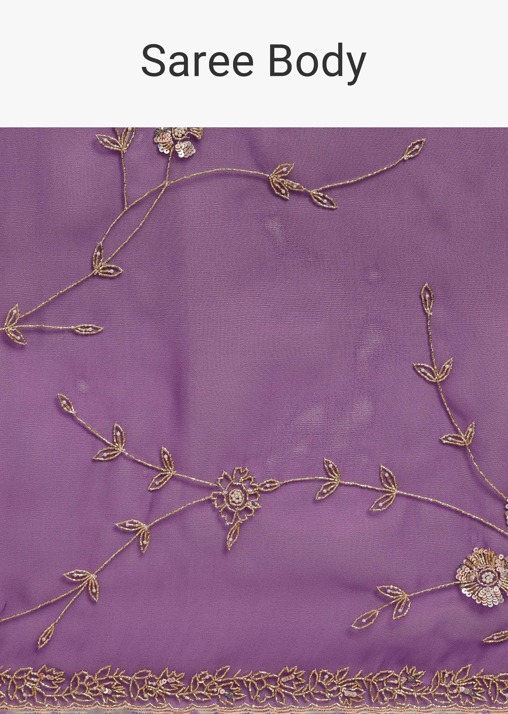 Purple Organza Tissue Ready To Wear Saree With Sequins And Cutdana Jaal - Image 9