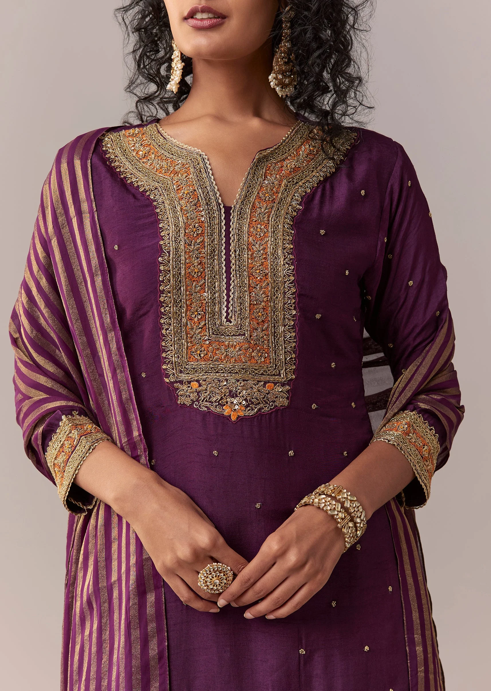 Purple Pakistani-Style Zardosi Sharara Set With Dupatta - Image 2