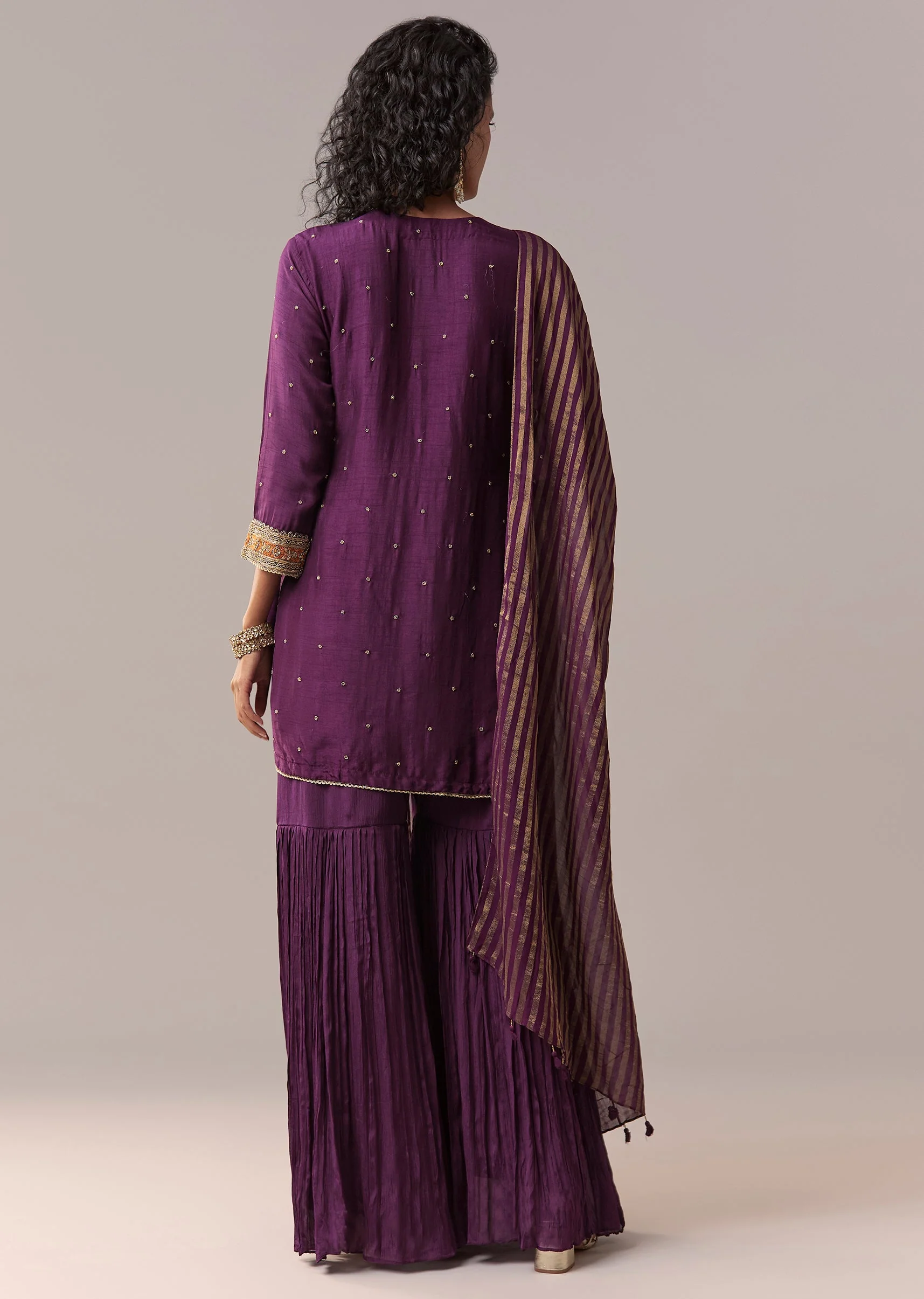 Purple Pakistani-Style Zardosi Sharara Set With Dupatta - Image 5