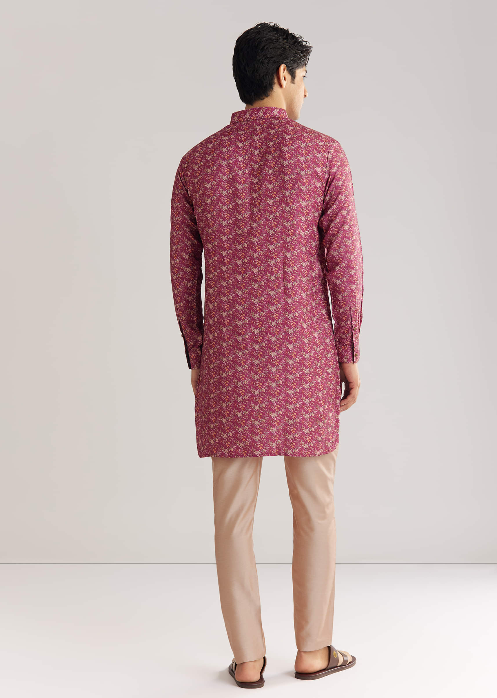 Purple Pashmina Zipper Kurta Pant Set - Image 5