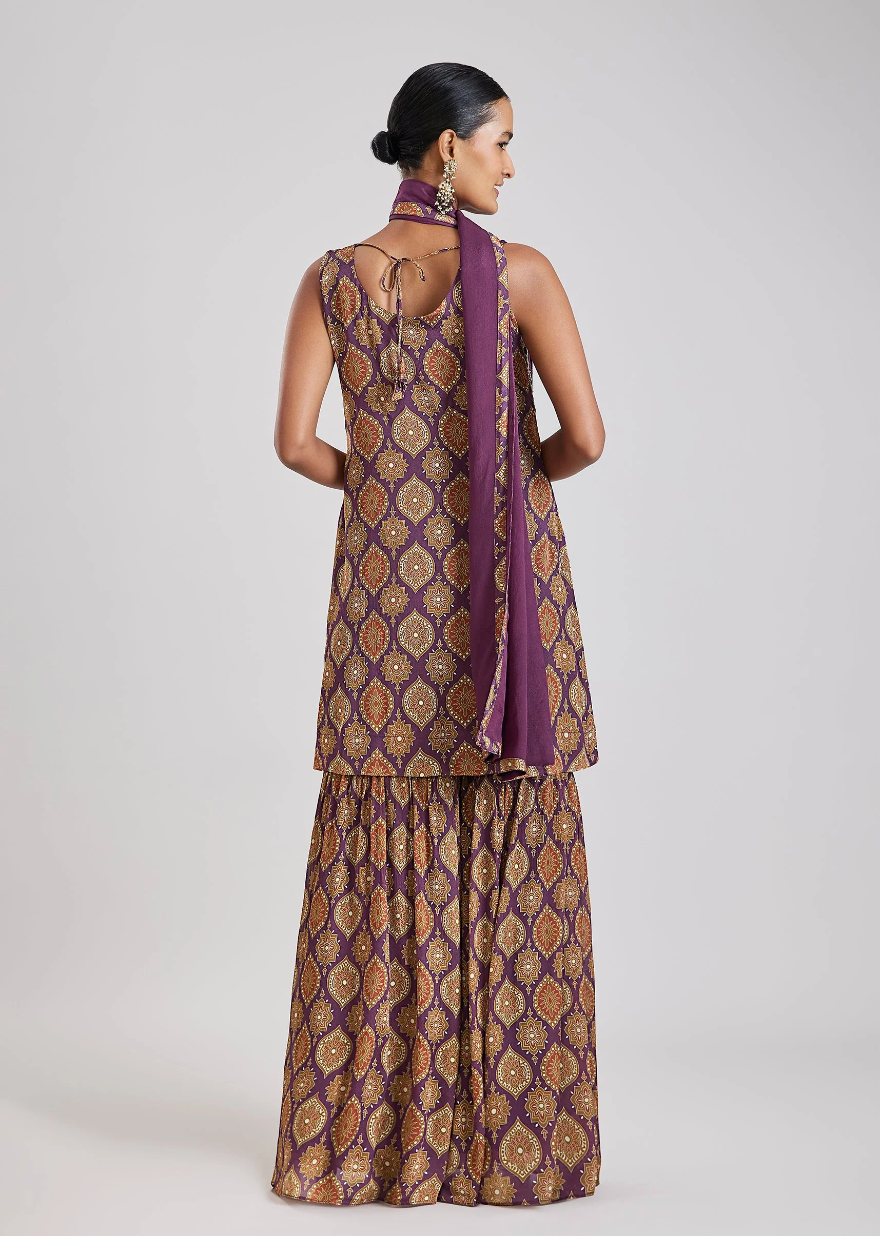 Purple Printed Kurta Sharara Set - Image 5
