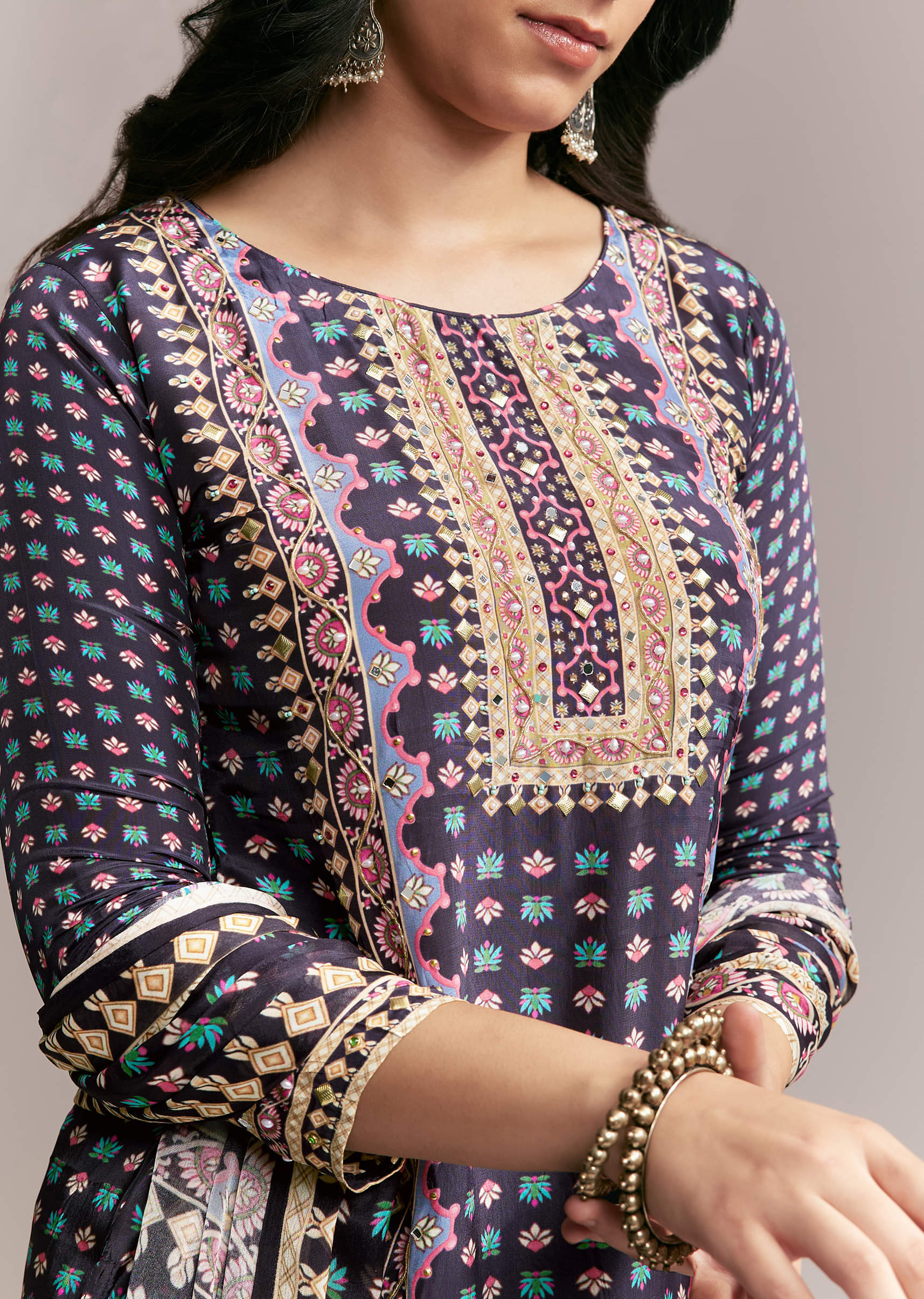 Purple Printed Sharara Set - Image 2