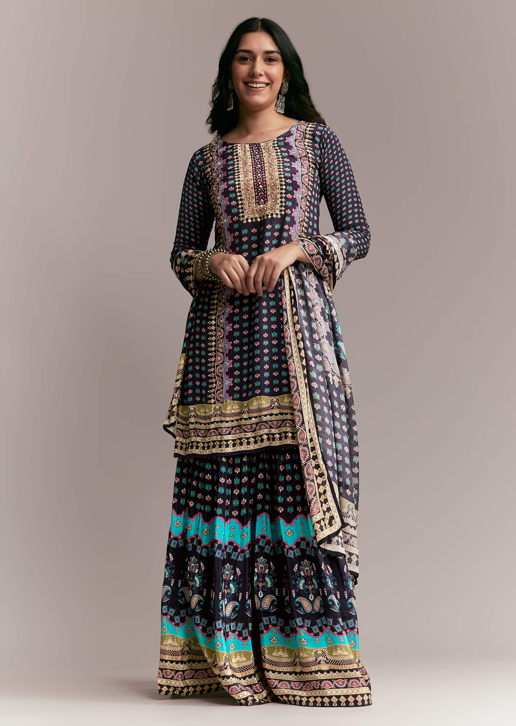 Purple Printed Sharara Set - Image 7