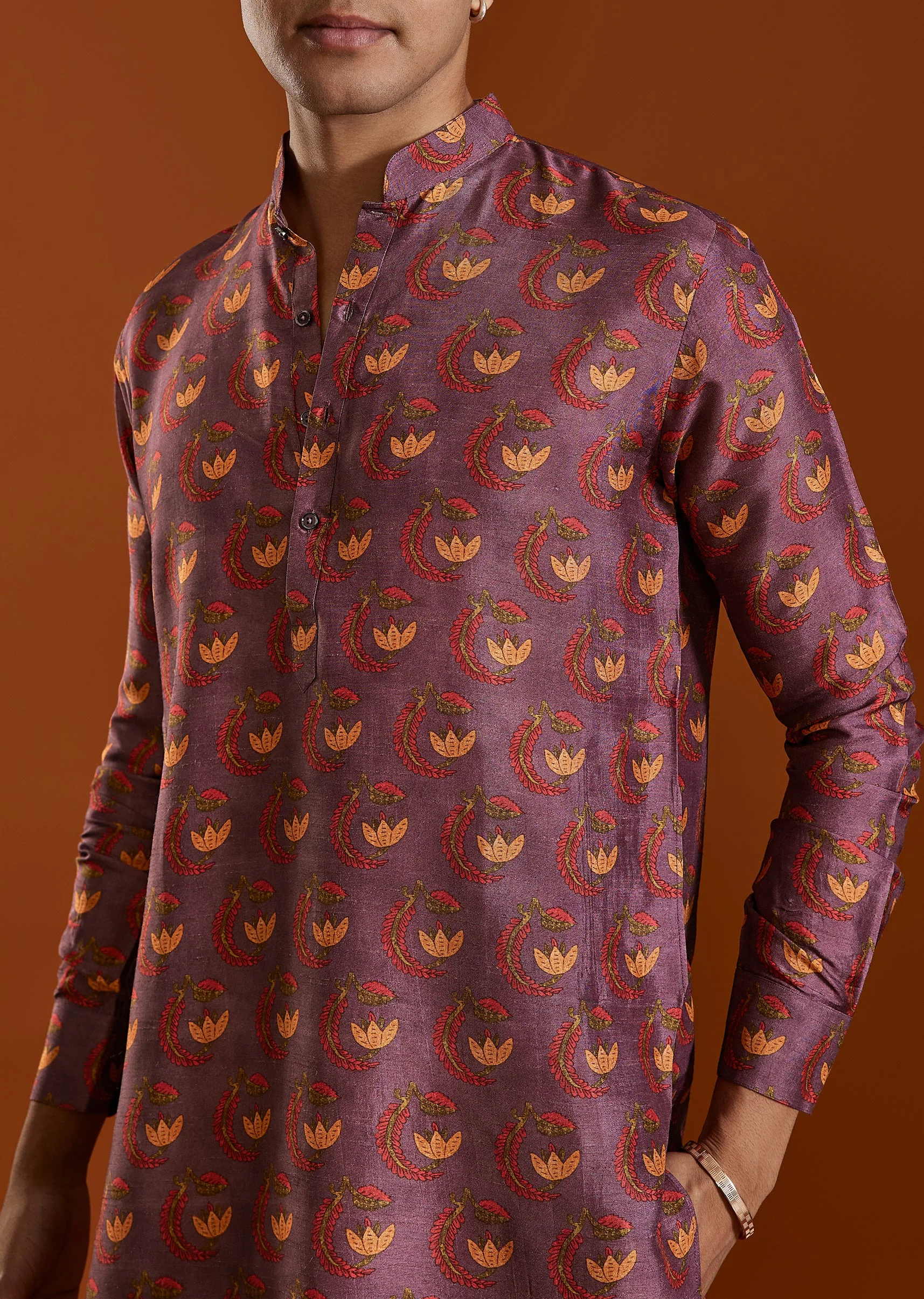 Purple Printed Viscose Kurta - Image 2