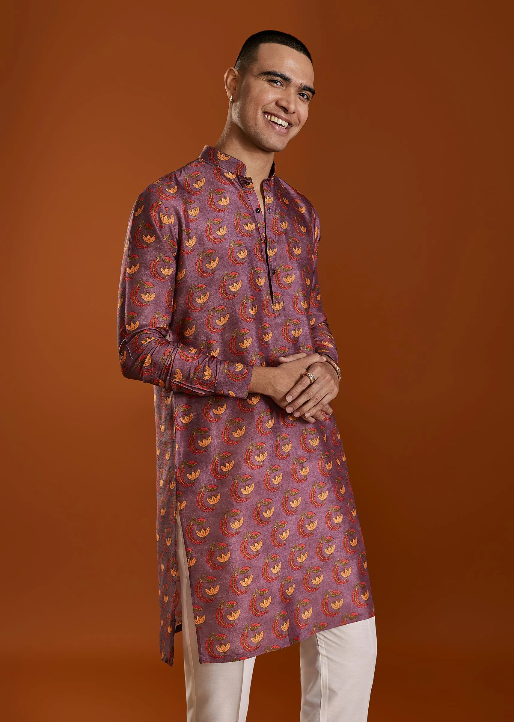 Purple Printed Viscose Kurta - Image 4