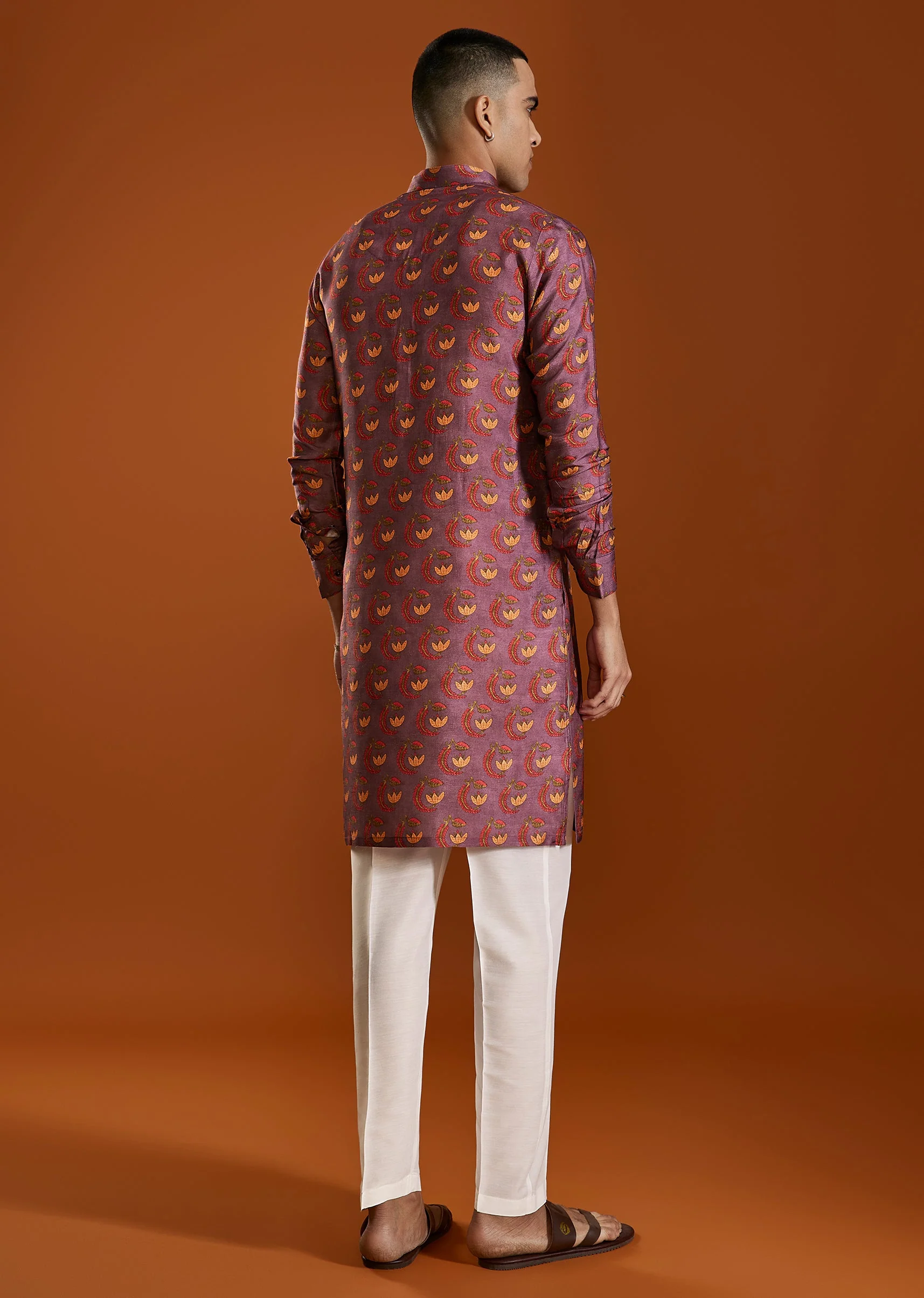 Purple Printed Viscose Kurta - Image 5