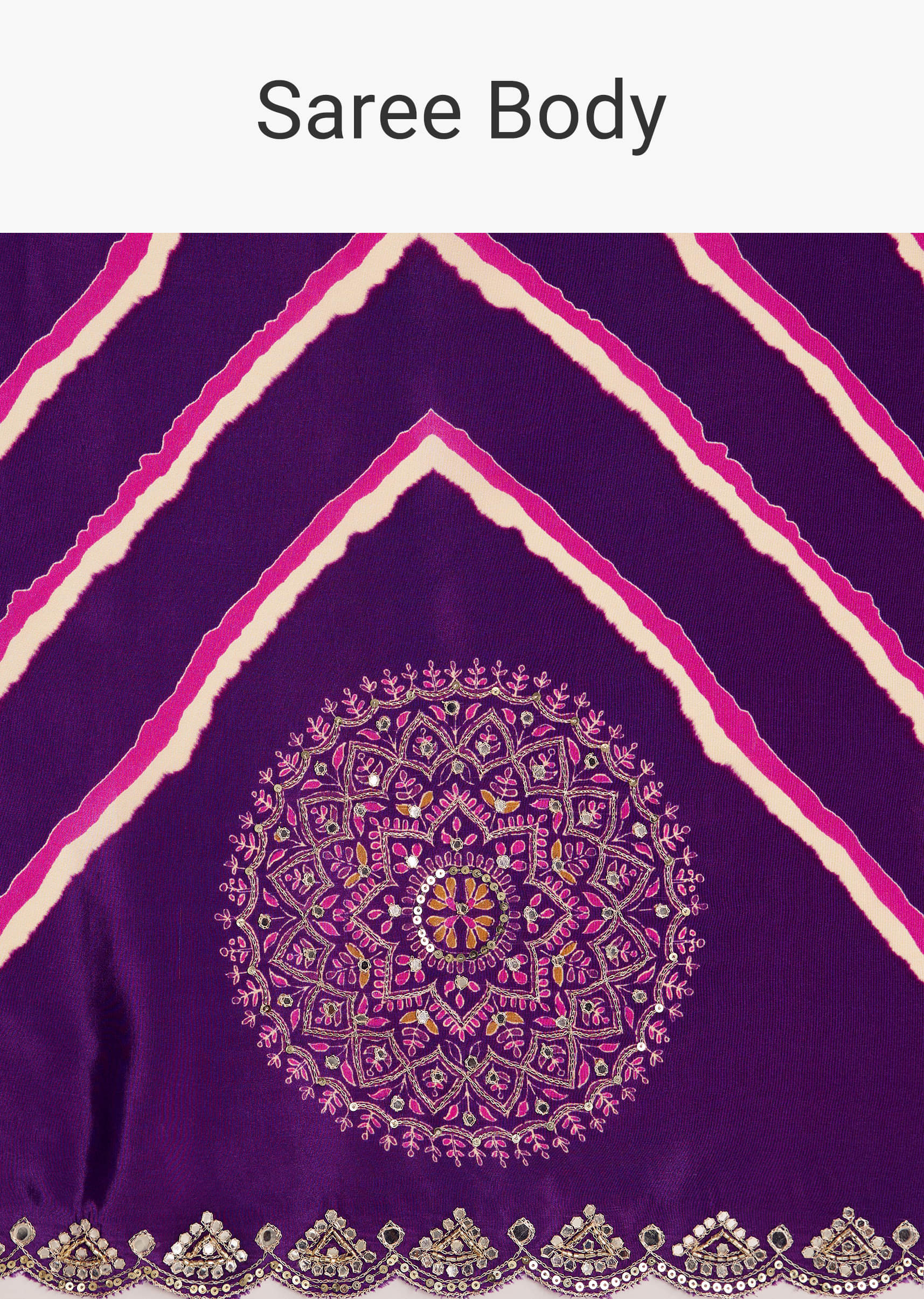 Purple Satin Saree With Gota And Mirror Embroidery - Image 9