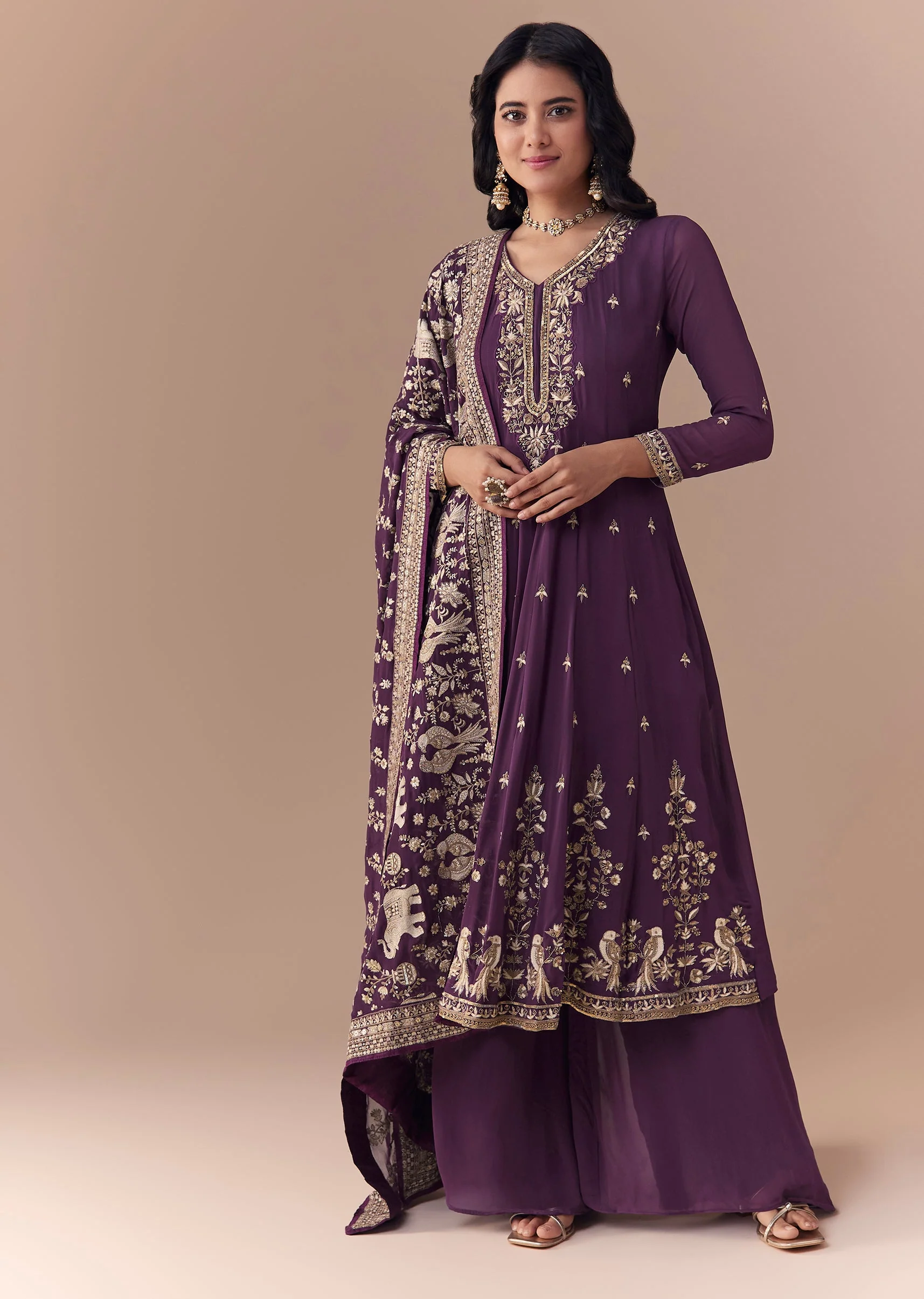 Purple Sequin Embellished Georgette Anarkali Set