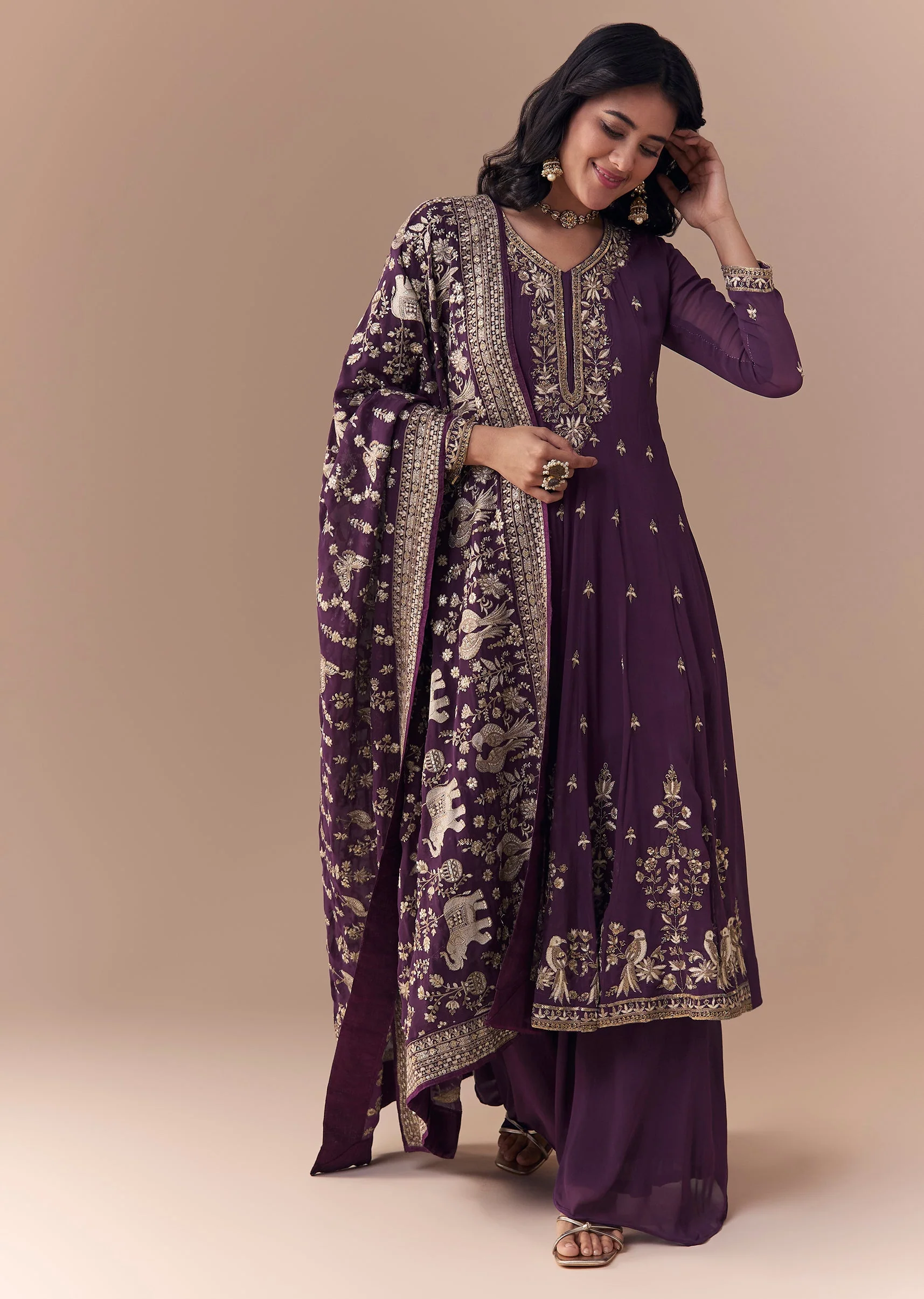 Purple Sequin Embellished Georgette Anarkali Set - Image 3